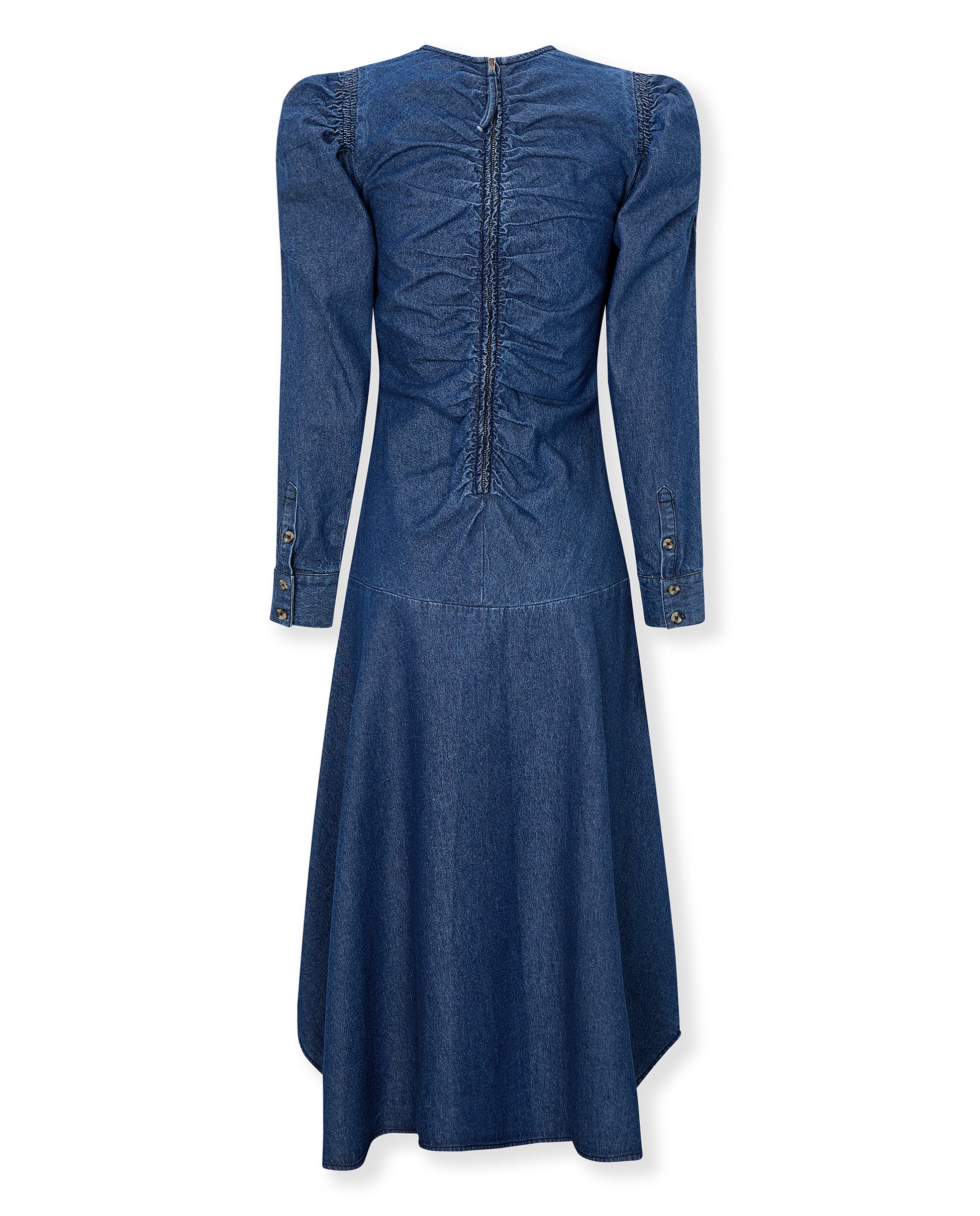SIENNA | Indigo Blue Ruched Cotton Midi Dress - Image 6