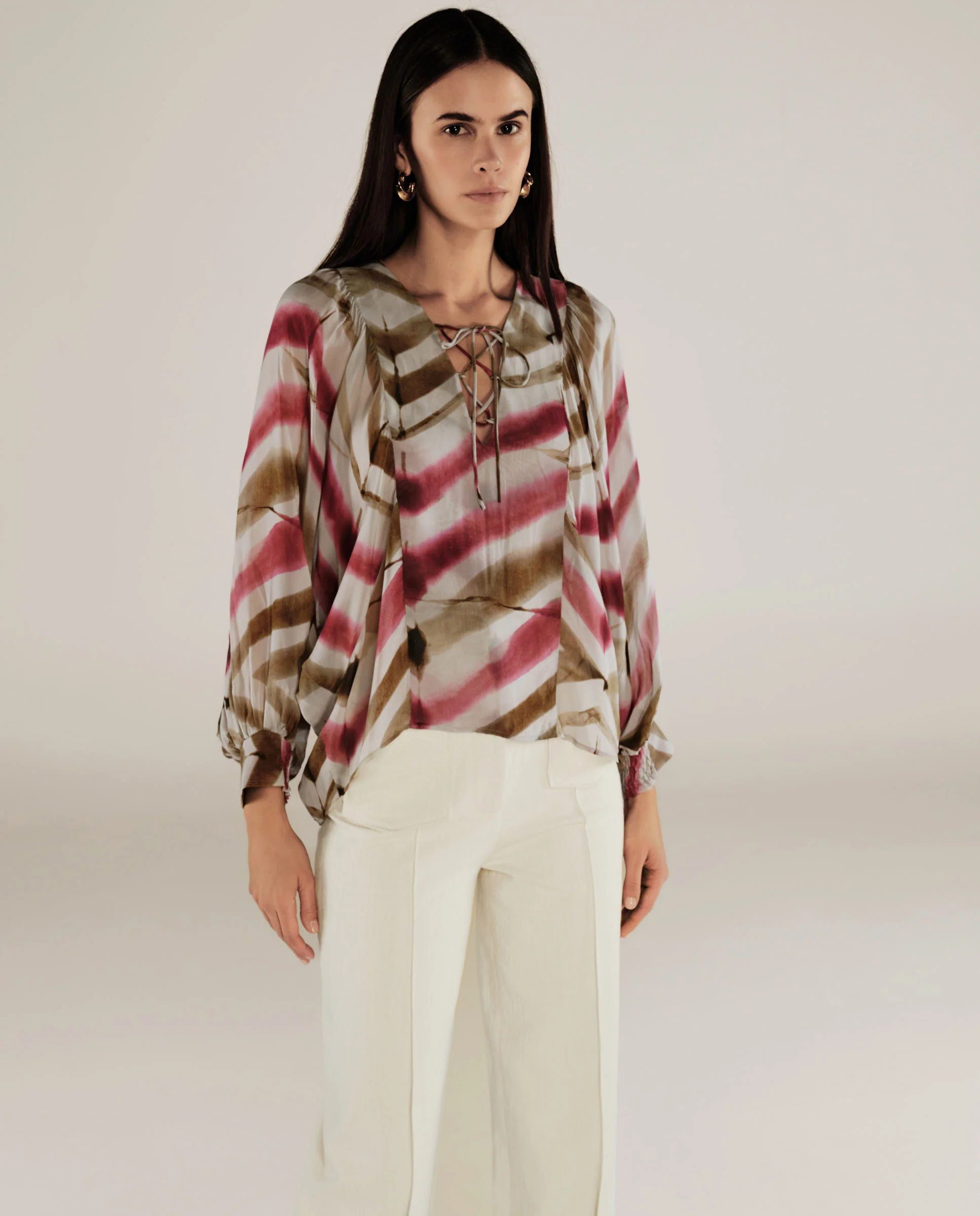 SOL | Magenta & Brown Stripe Boho Blouse - Image 2