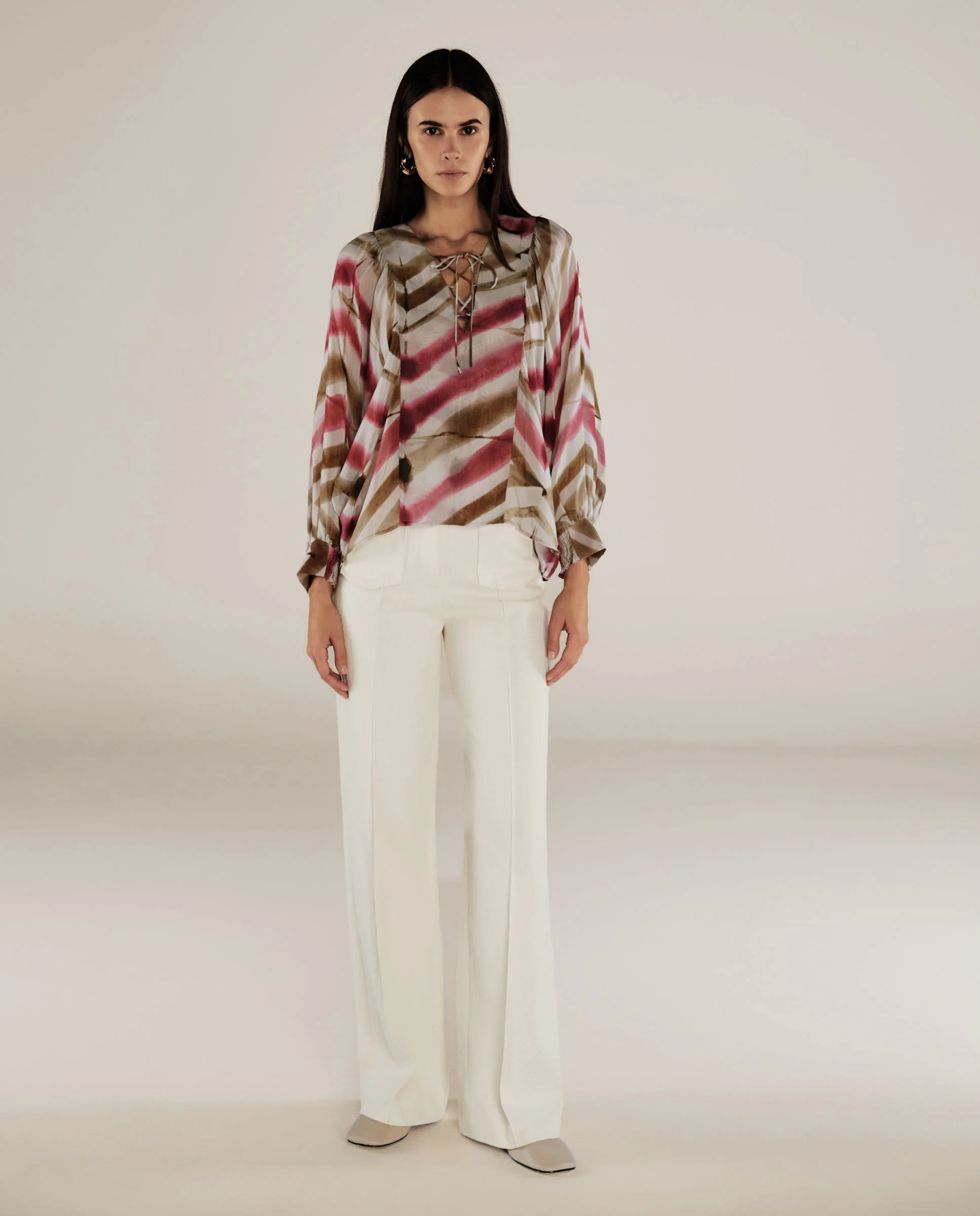 SOL | Magenta & Brown Stripe Boho Blouse - Image 3