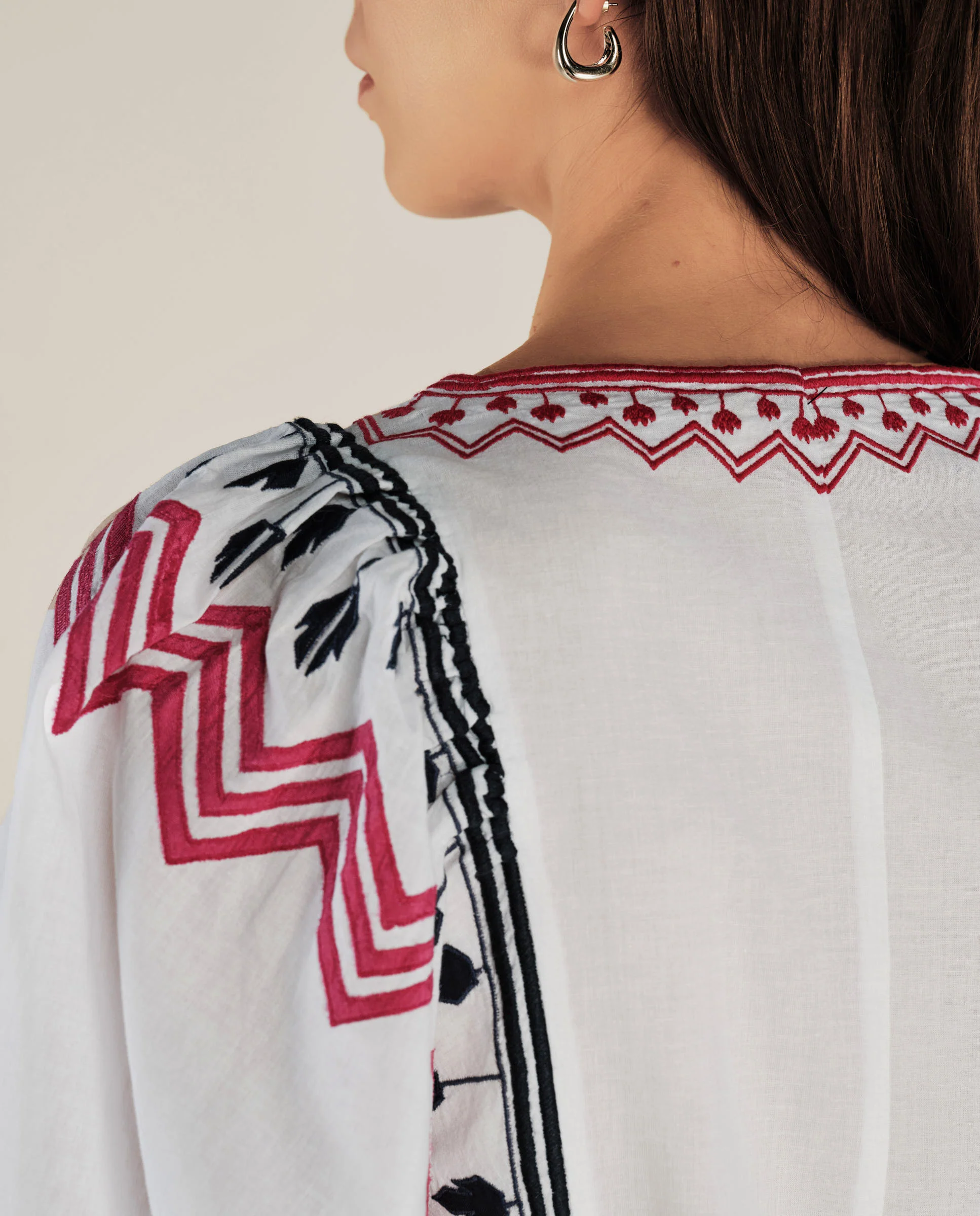 SOL | Off White Boho Embroidery Cotton Blouse - Image 6
