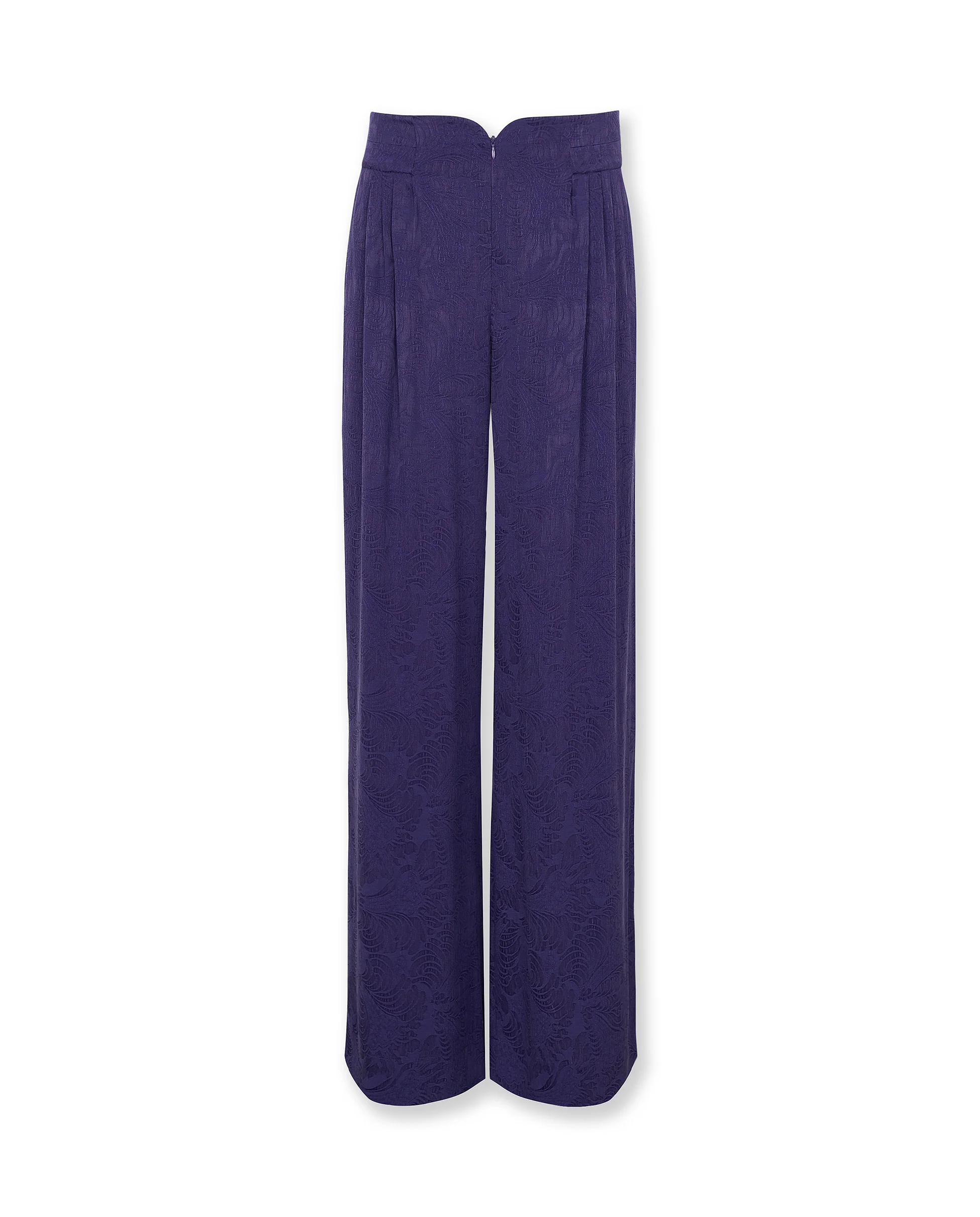 SULTANA | Dark Purple Tonal Jacquard Wide Leg Trousers - Image 7