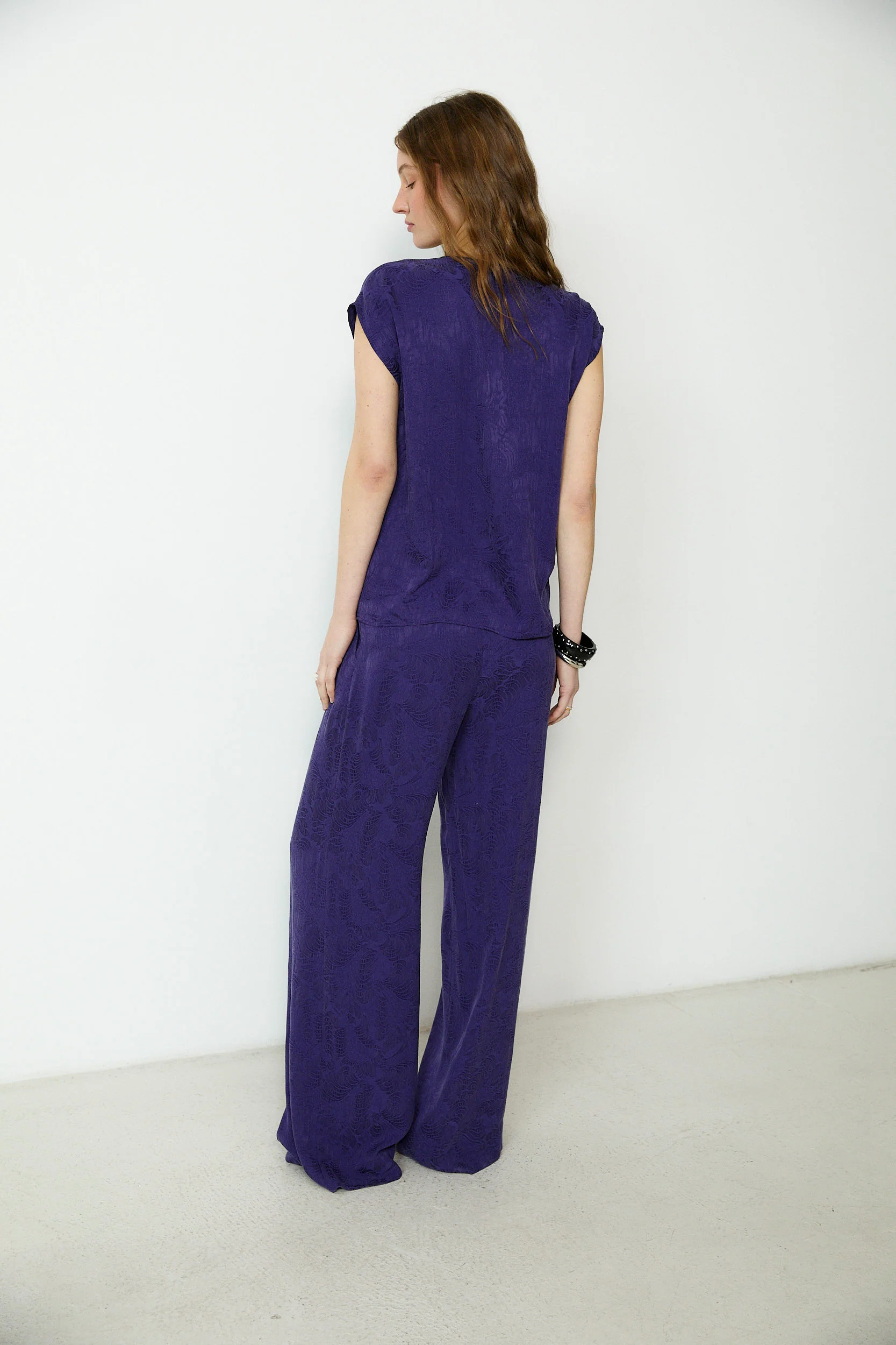 SULTANA | Dark Purple Tonal Jacquard Twist Front Top - Image 6
