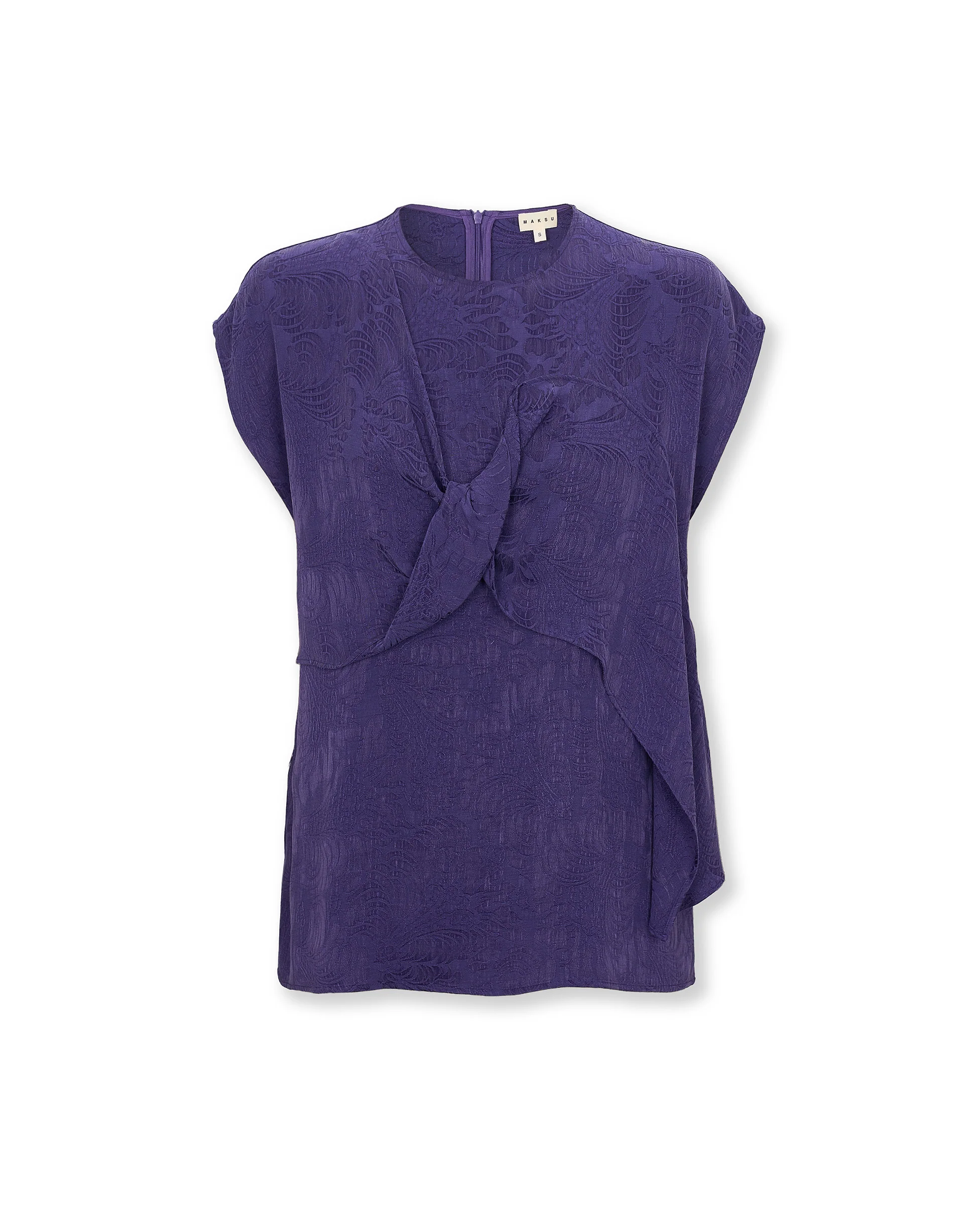 SULTANA | Dark Purple Tonal Jacquard Twist Front Top - Image 7