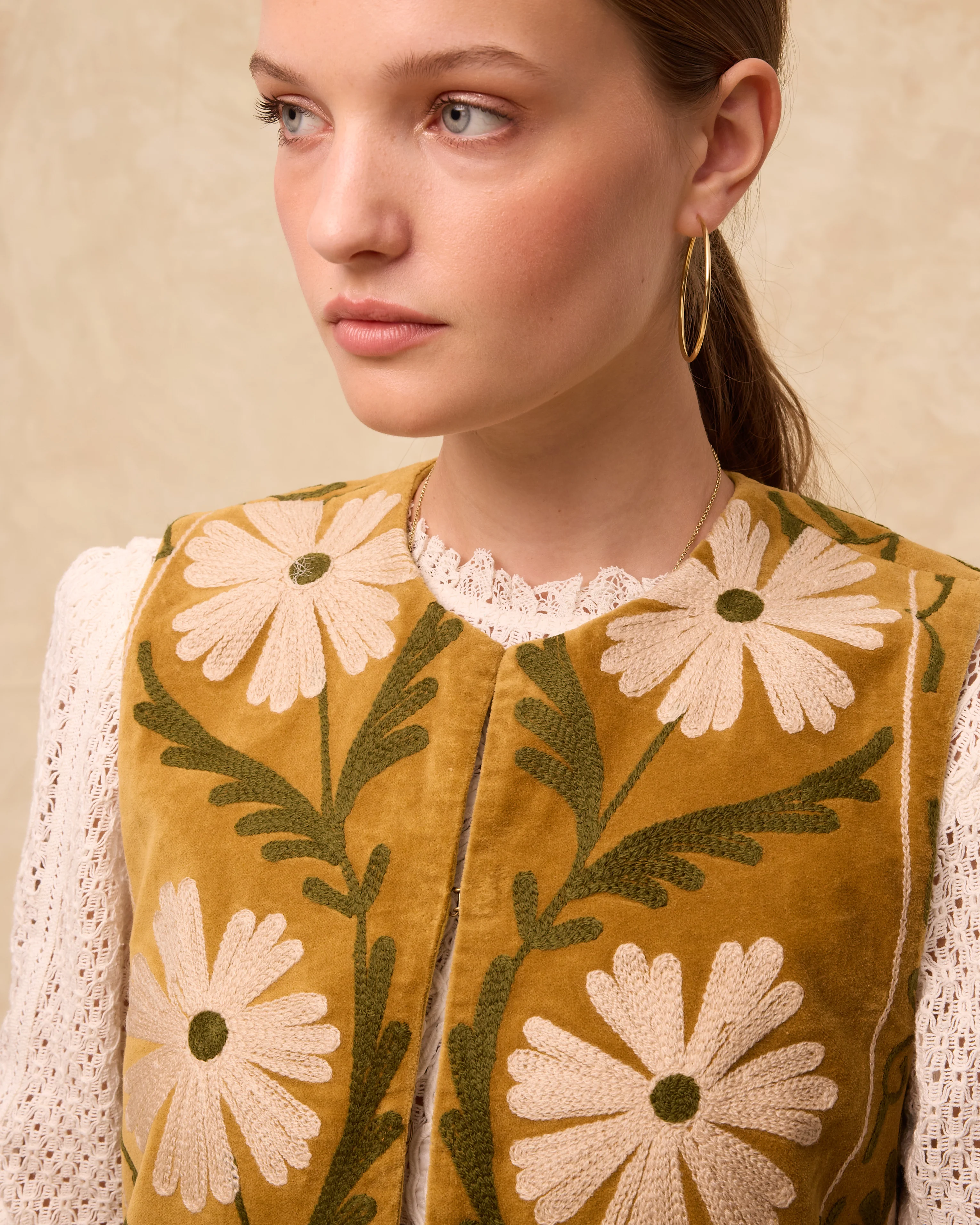 SUZANI | Mustard Embroidered Velvet Vest - Image 2
