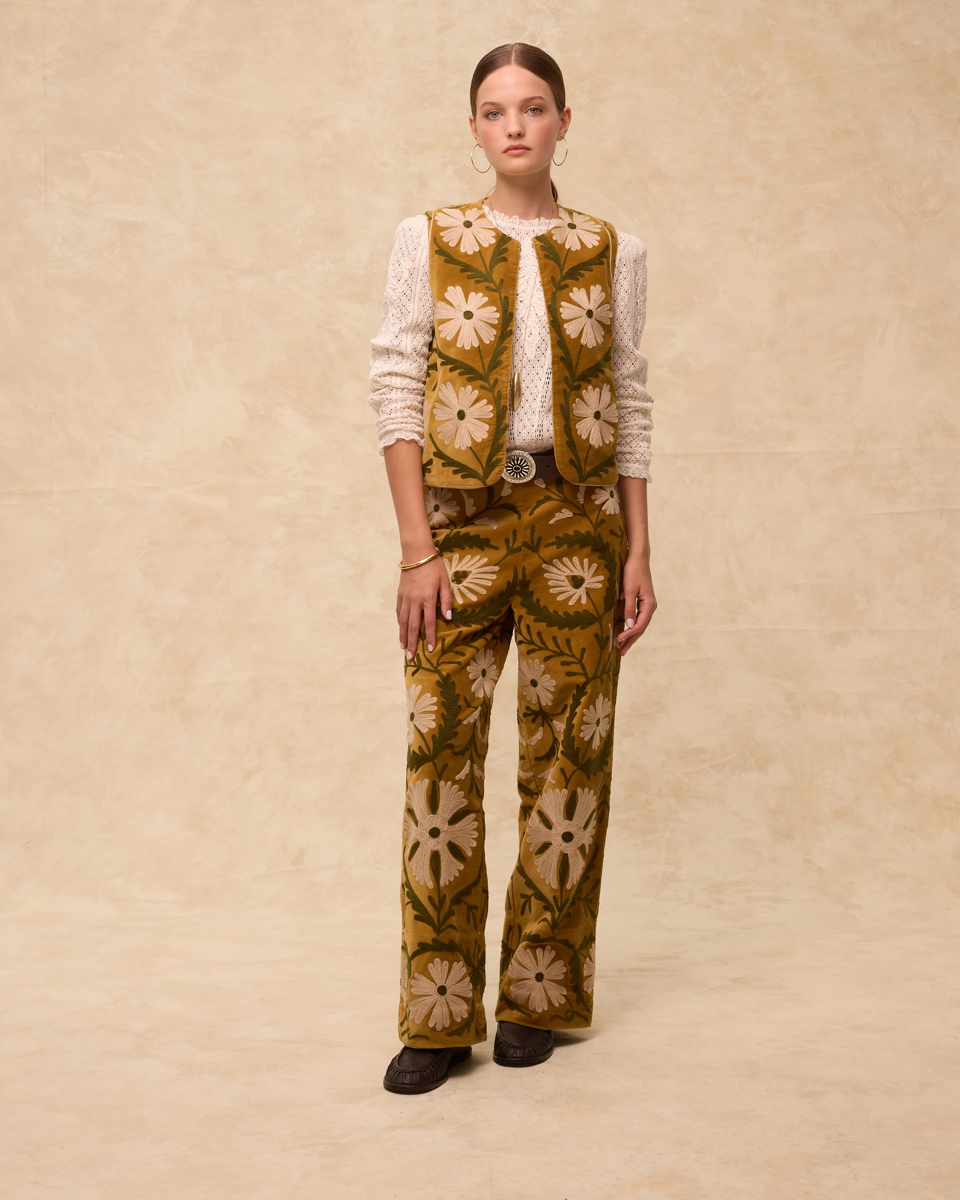 SUZANI | Mustard Embroidered Velvet Vest - Image 3