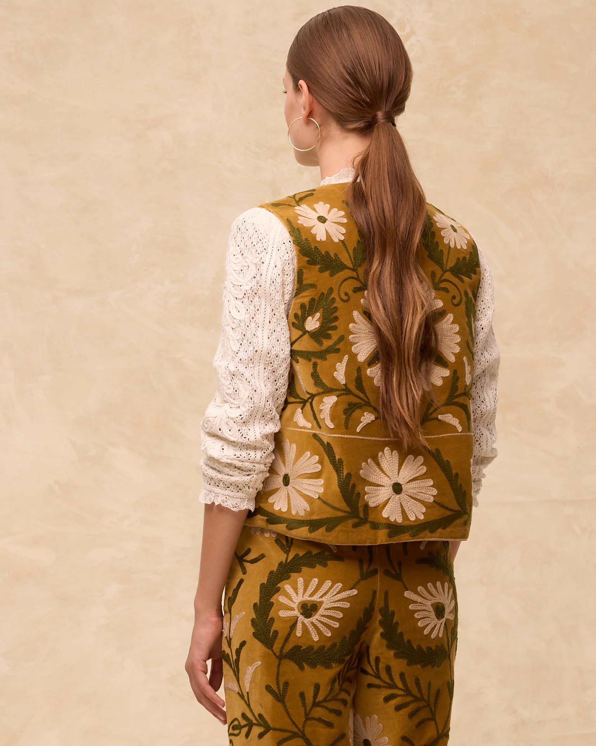 SUZANI | Mustard Embroidered Velvet Vest - Image 4