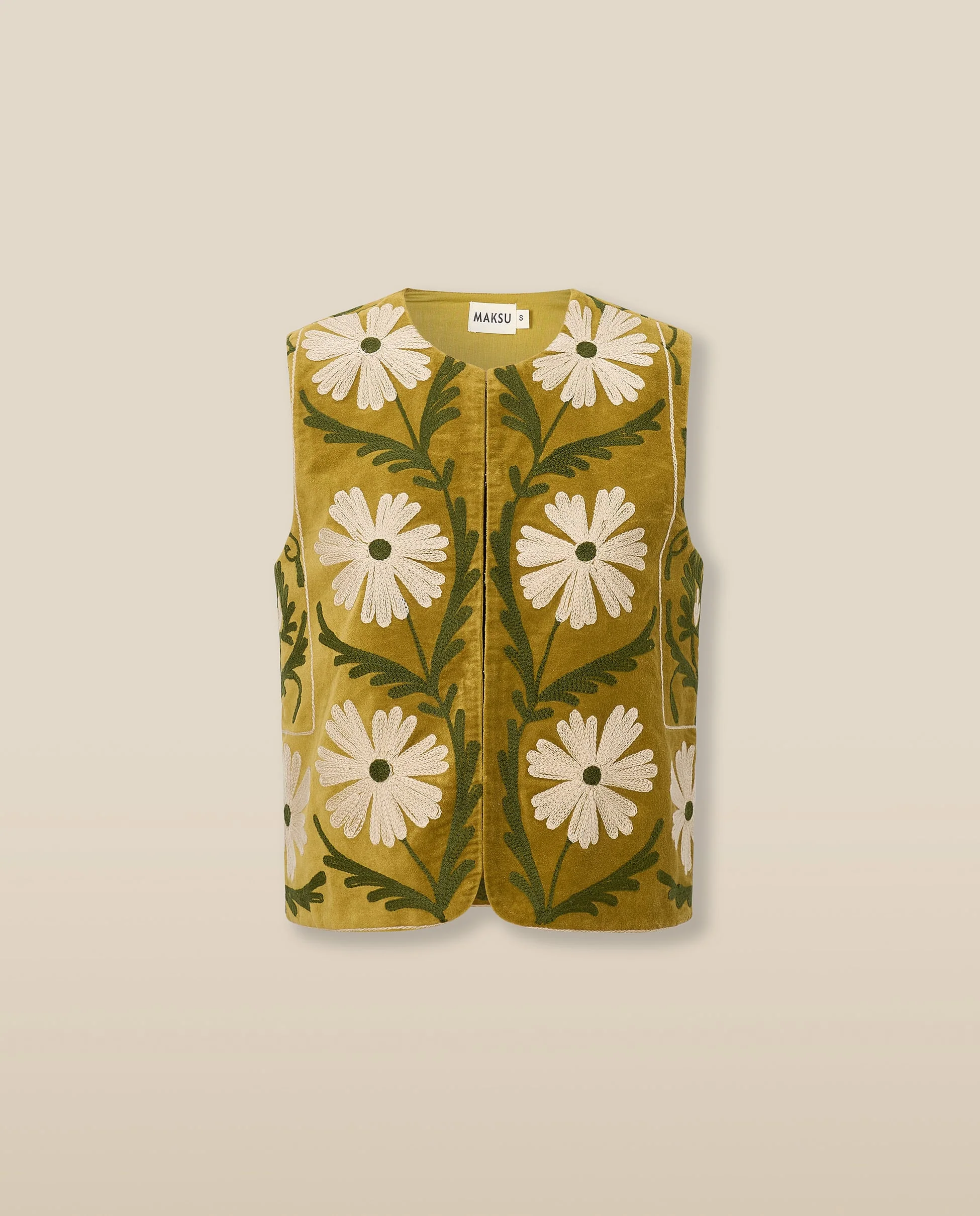SUZANI | Mustard Embroidered Velvet Vest - Image 5