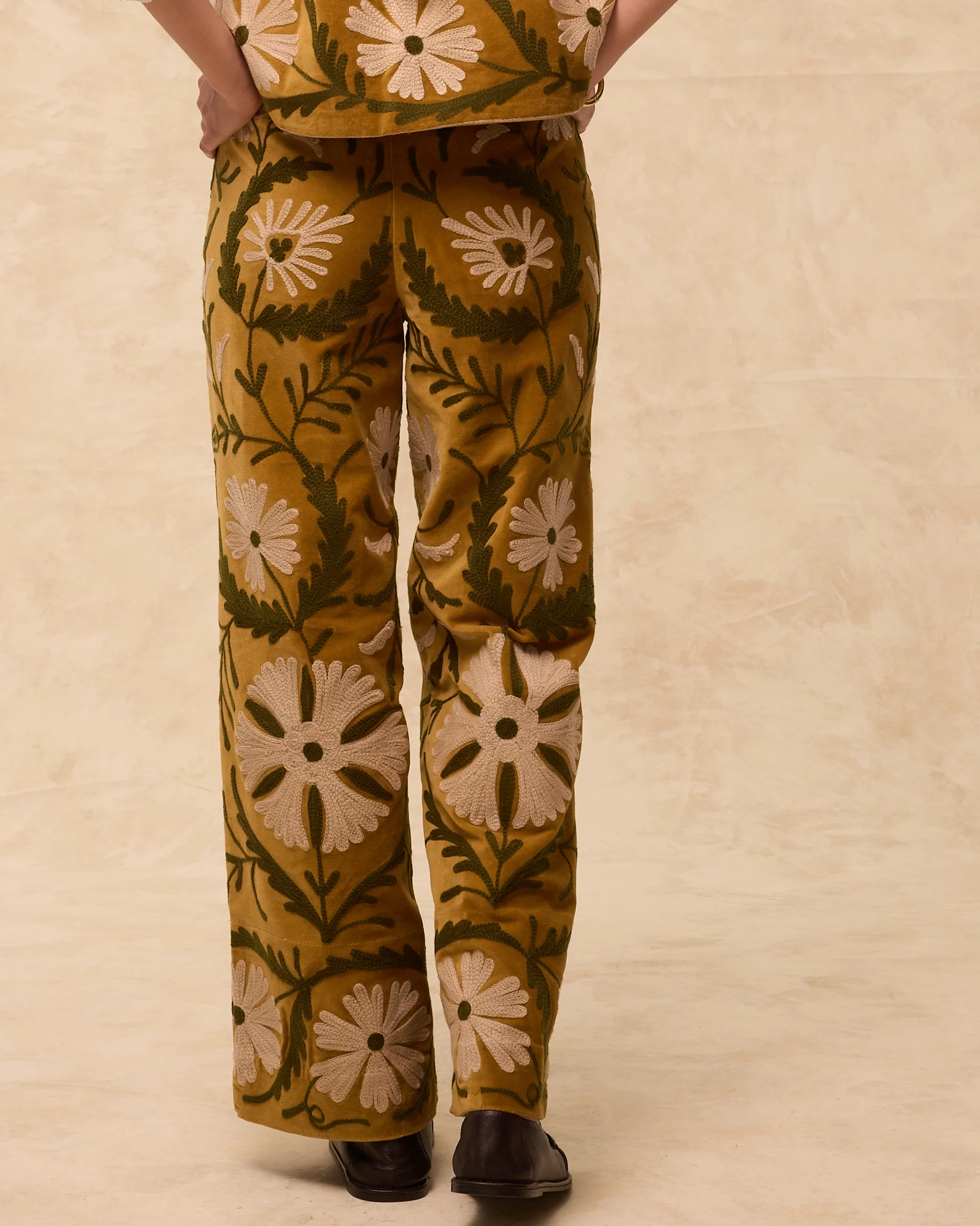 SUZANI | Mustard Floral Embroidered Cotton Trousers - Image 5