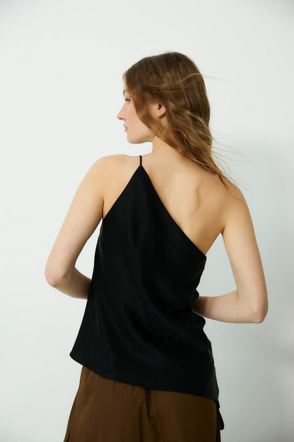 THALIA | Black Asymmetric One Shoulder Cupro Top - Image 3