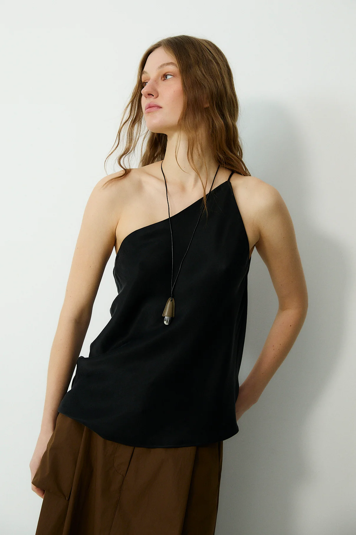THALIA | Black Asymmetric One Shoulder Cupro Top - Image 4