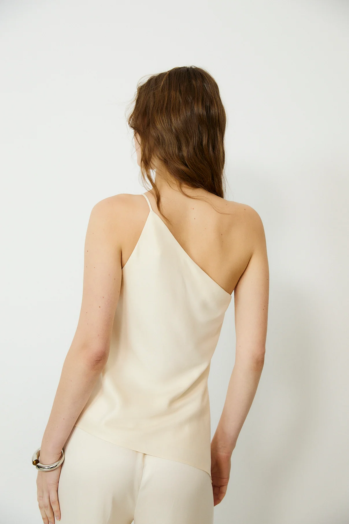 THALIA | Ecru Asymmetric One Shoulder Cupro Top - Image 4