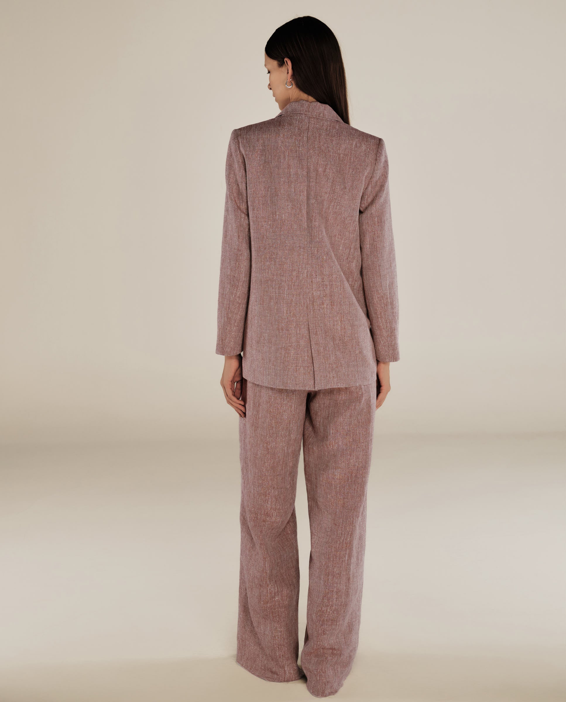 THYSSEN | Bronze Metallic Thread Wide Leg Trousers - Image 3