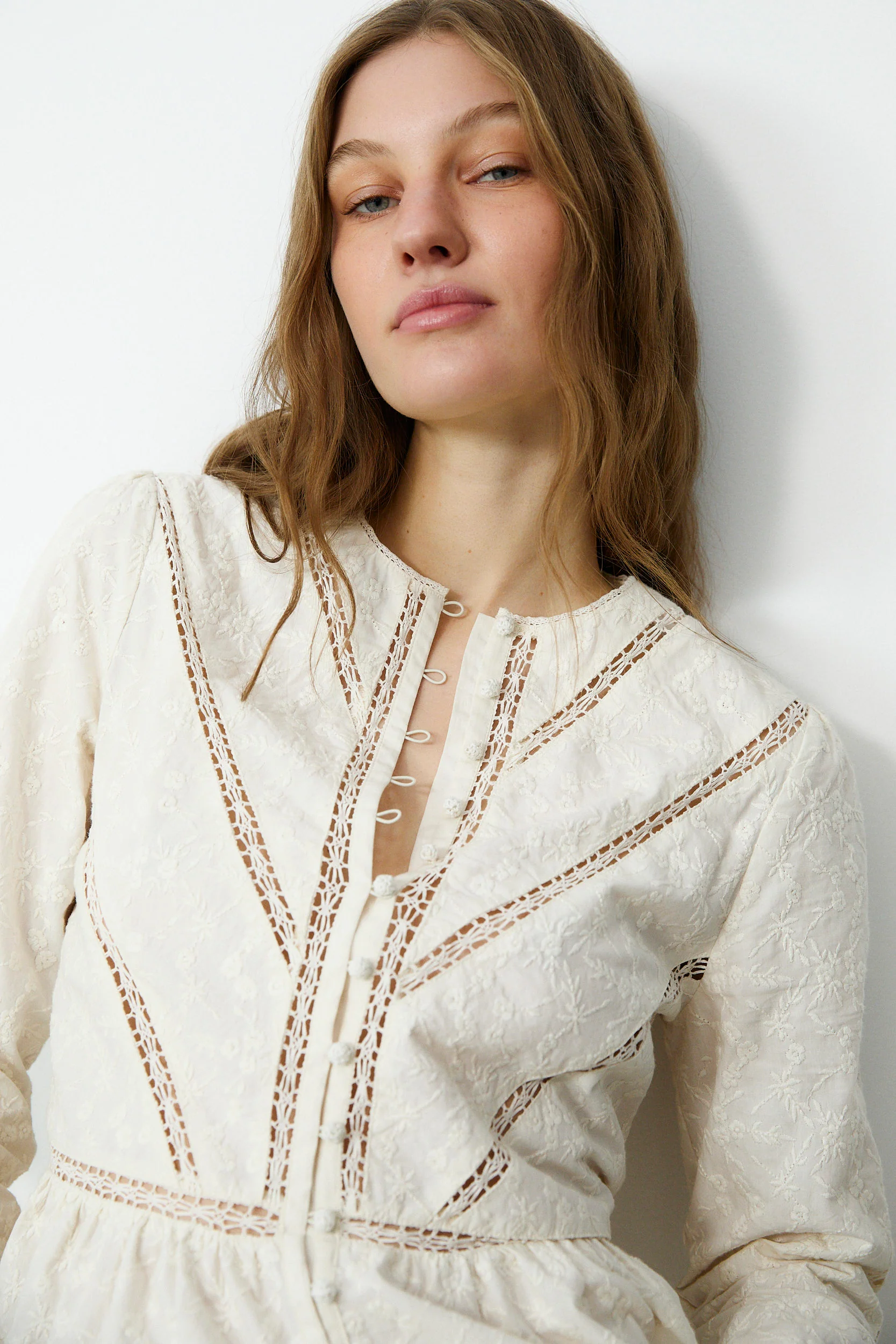 TINA | Ecru Embroidered Cotton Blouse - Image 3
