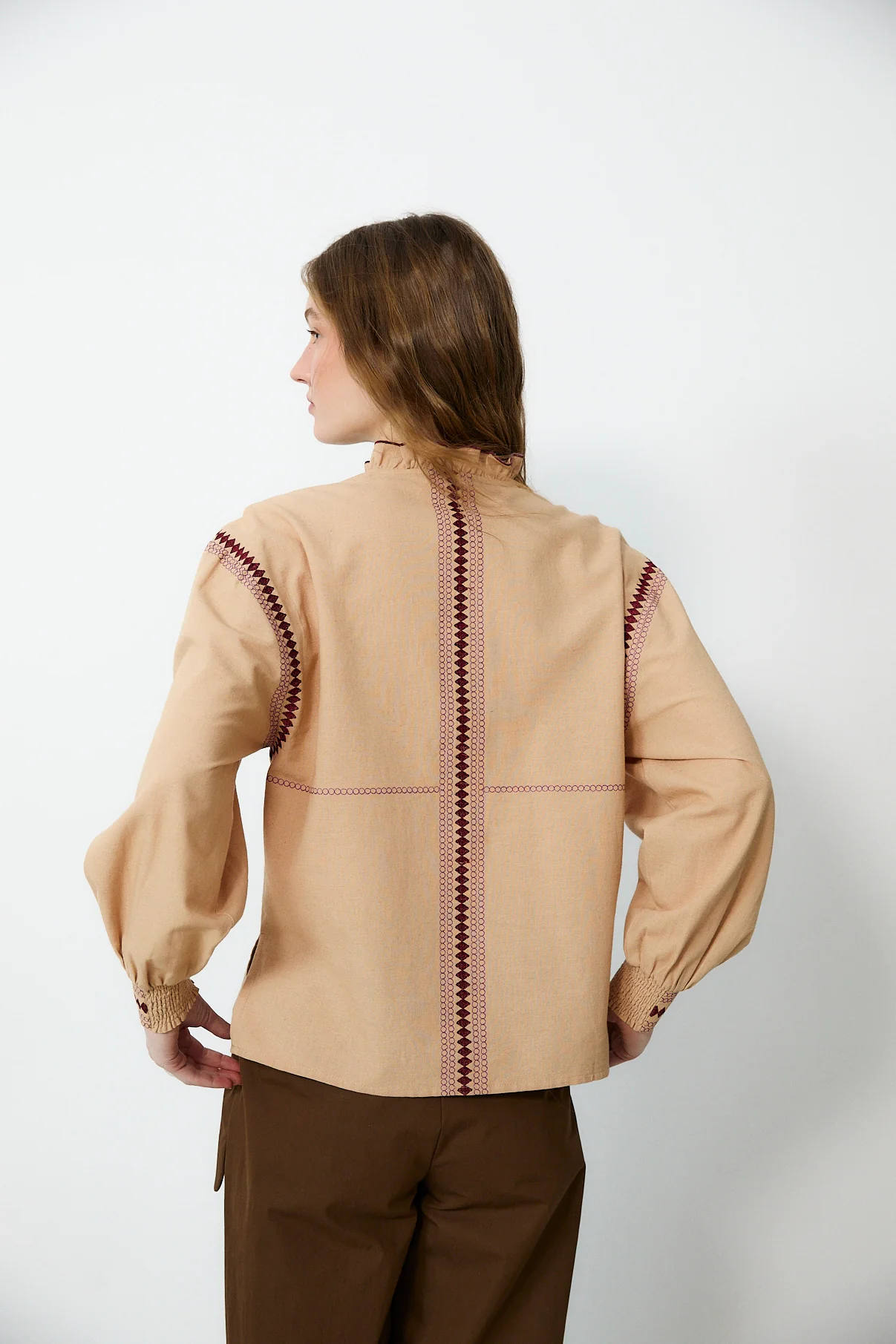 VAULT | Camel Embroidered Cotton Linen Blouse - Image 6