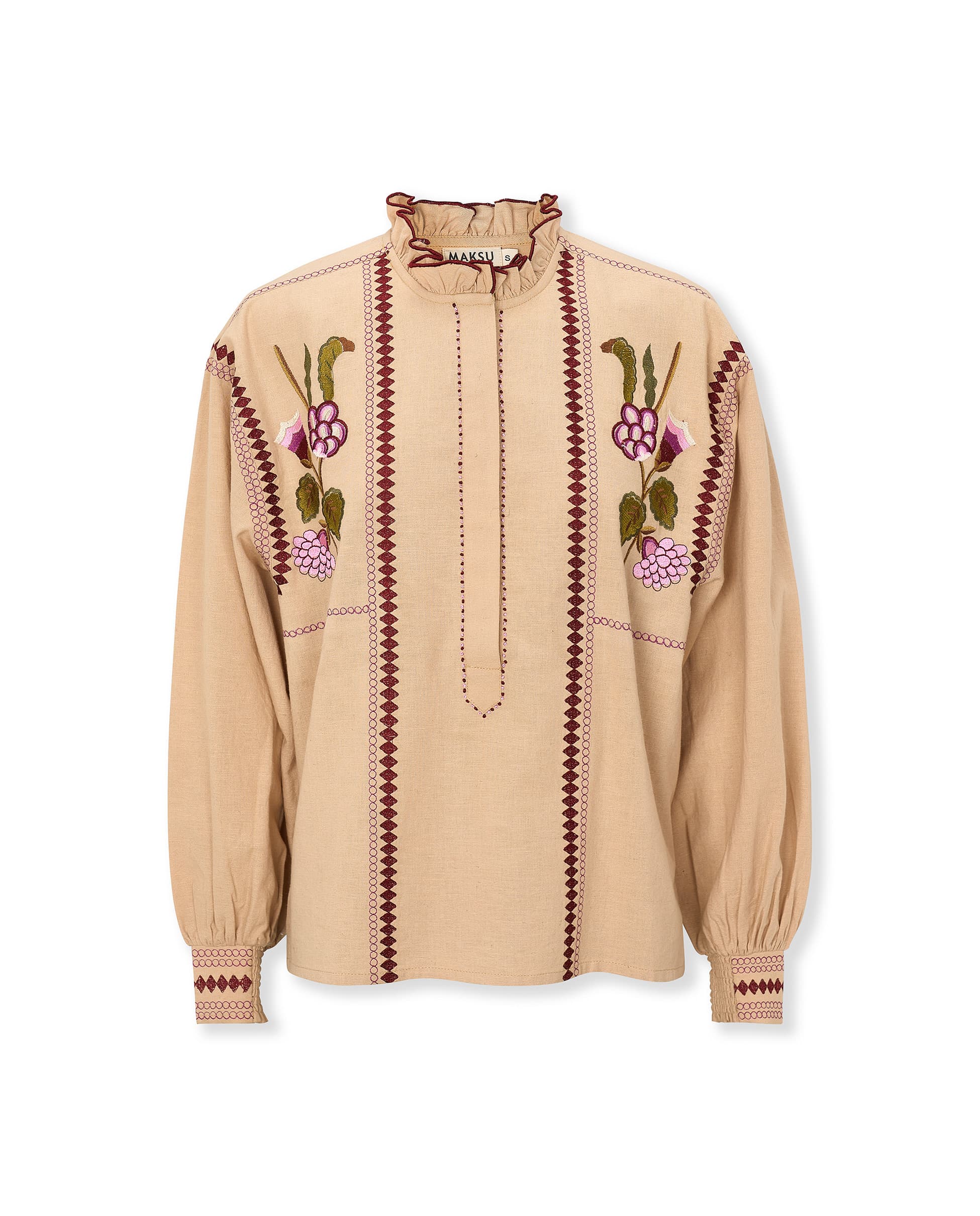 VAULT | Camel Embroidered Cotton Linen Blouse - Image 7
