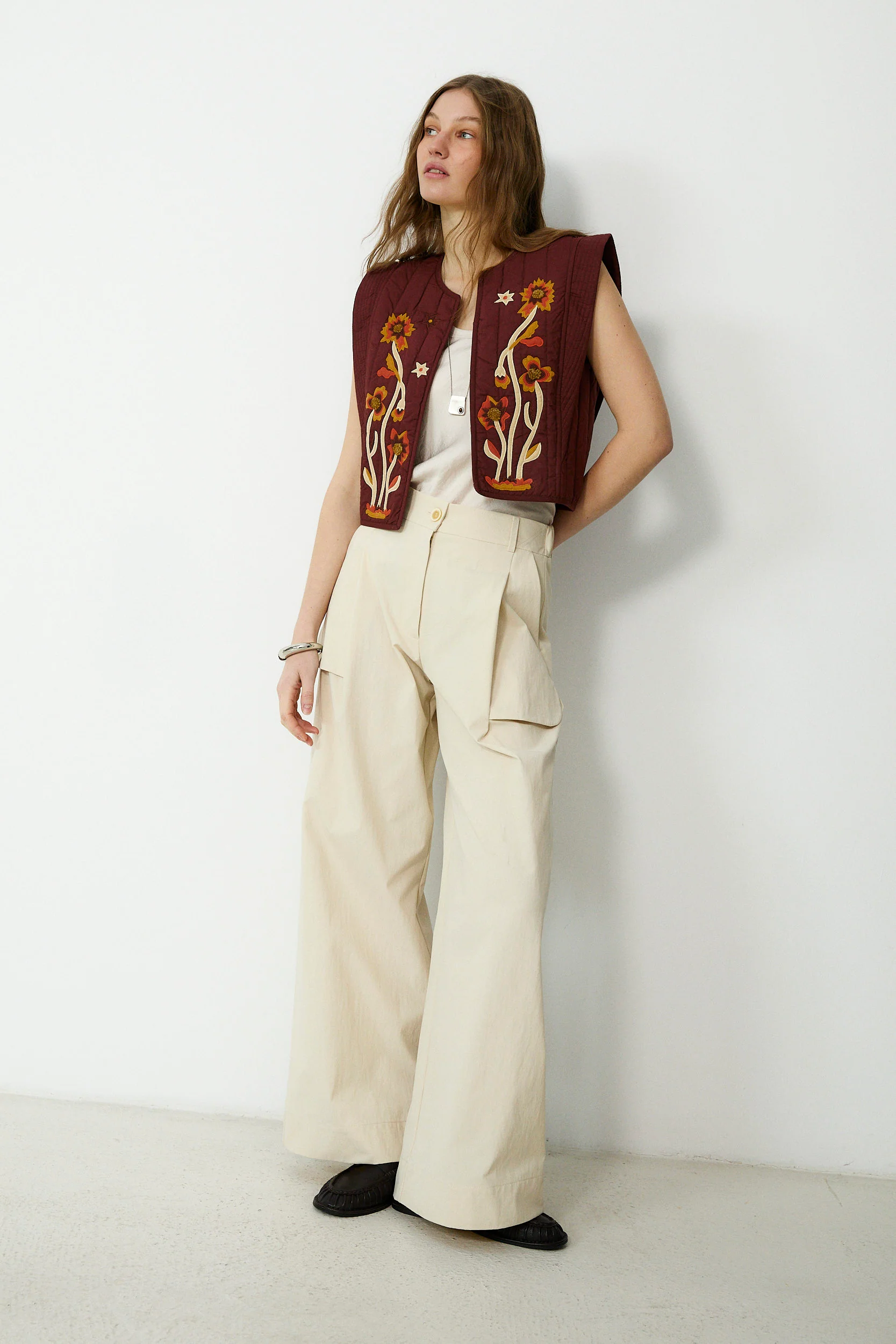 VEGA | Brown Appliqué Quilted Cotton Vest - Image 4