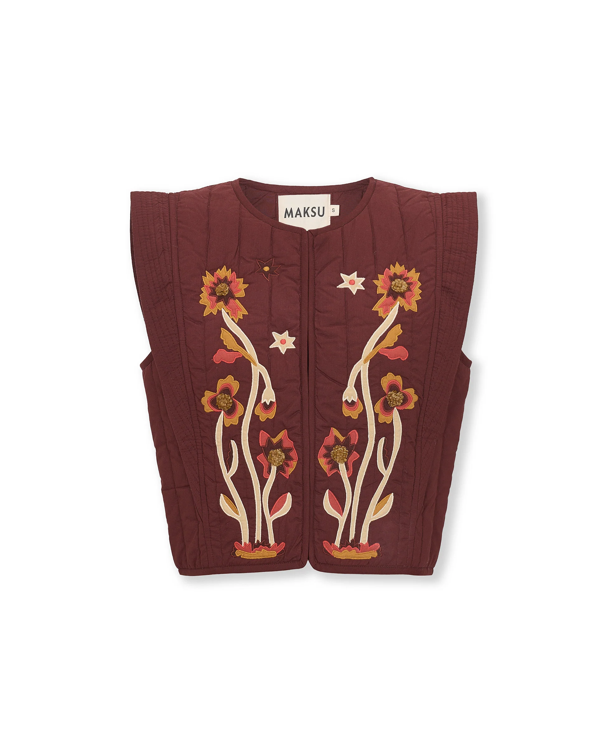 VEGA | Brown Appliqué Quilted Cotton Vest - Image 6
