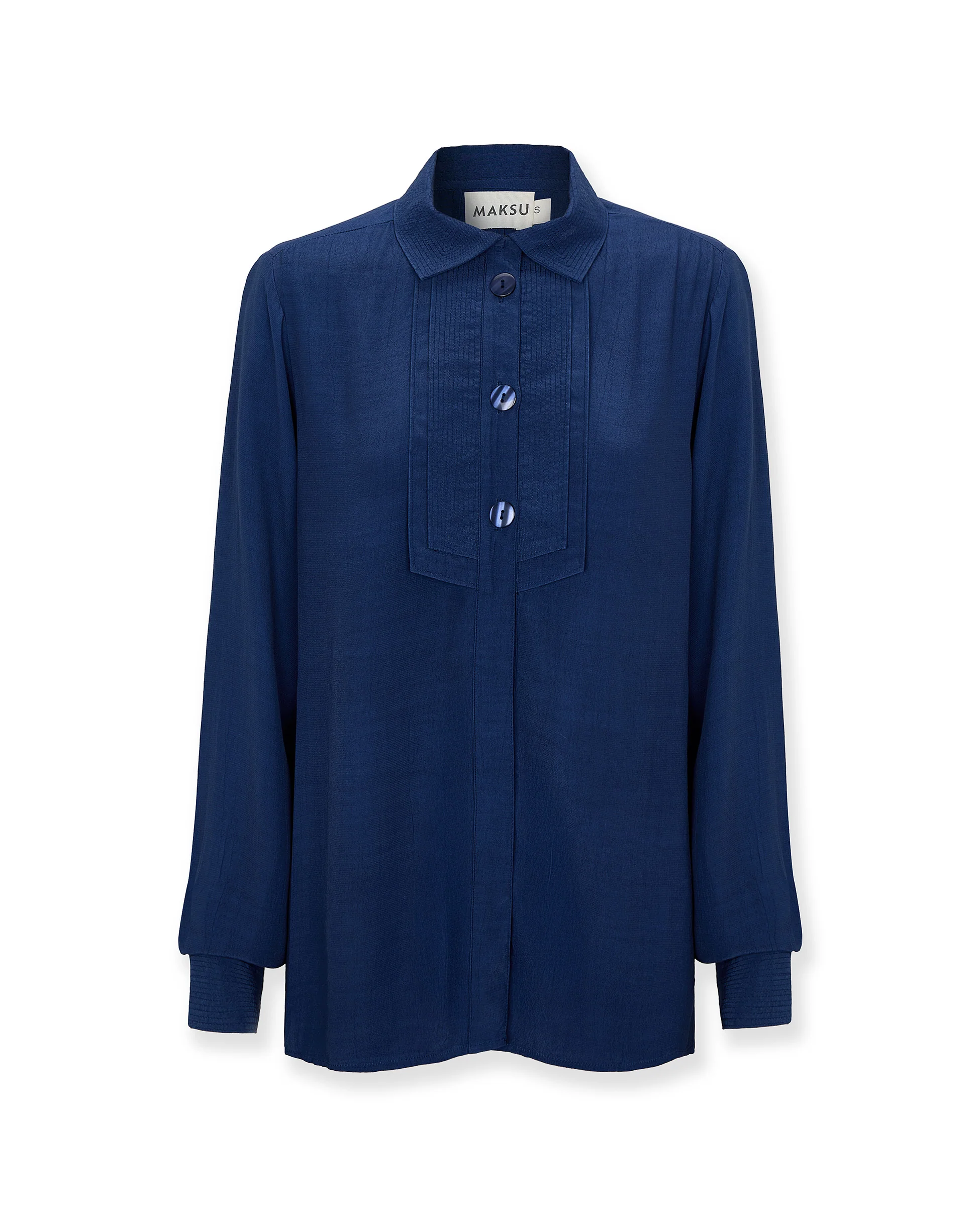 VITTORIA | Navy Tonal Pleated Blouse - Image 6