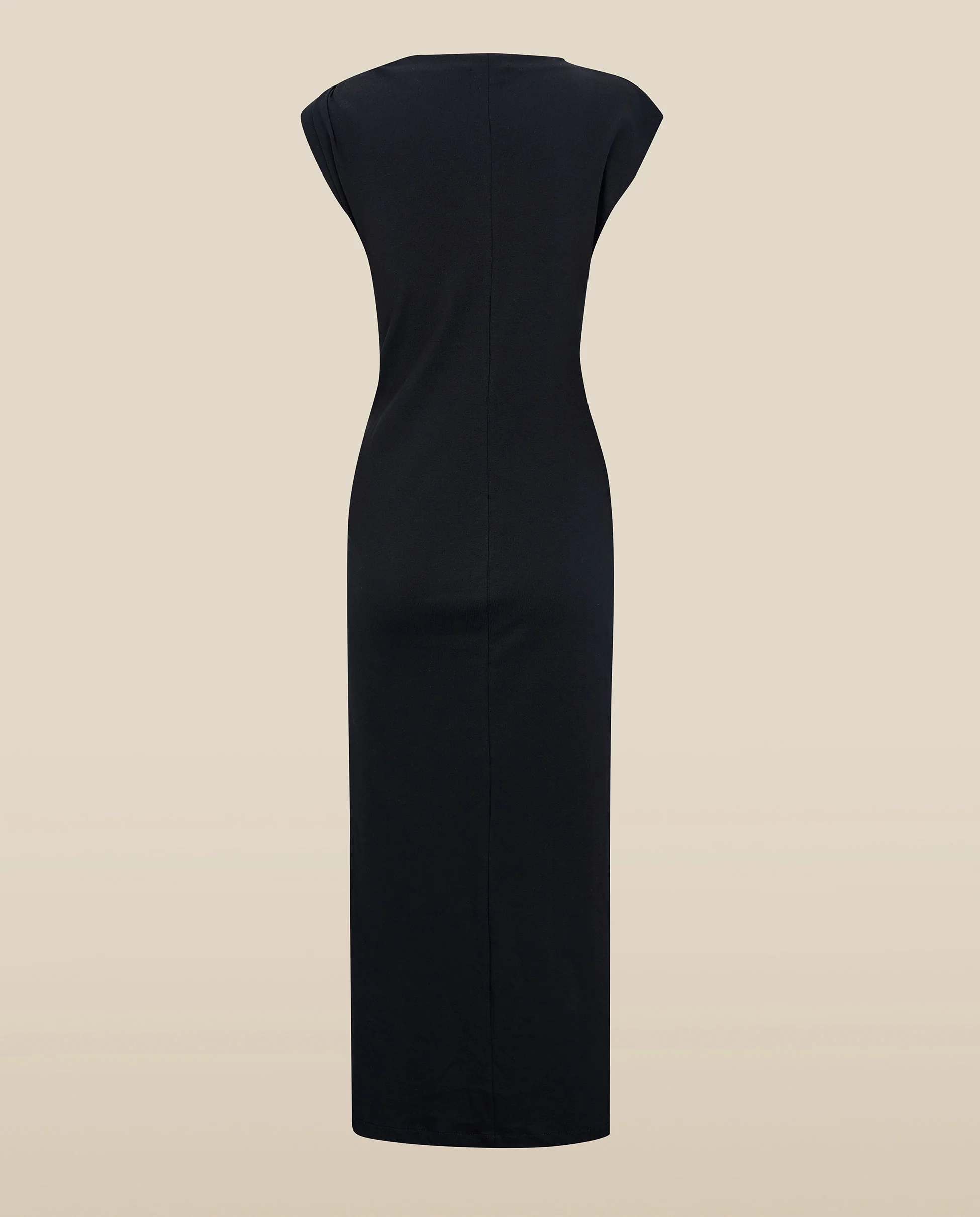 ALLIE | Black Ruched Fitted Cotton Midi Dress - Image 7