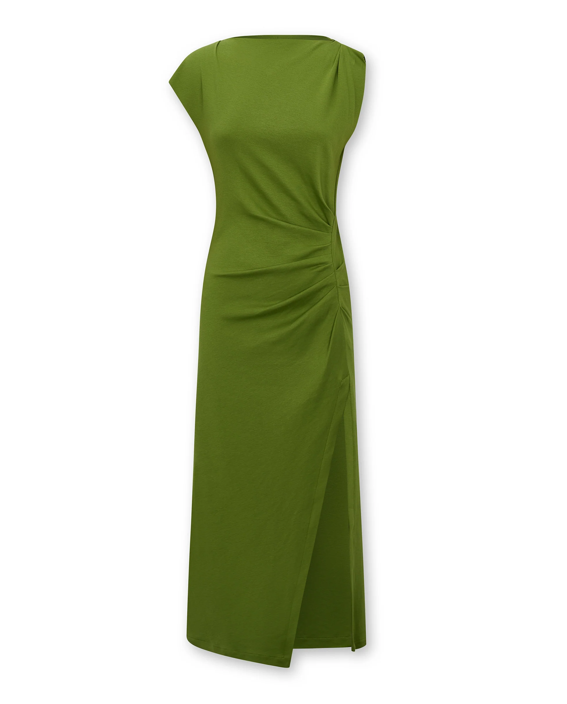ALLIE | Green Ruched Fitted Cotton Midi Dress - Image 5
