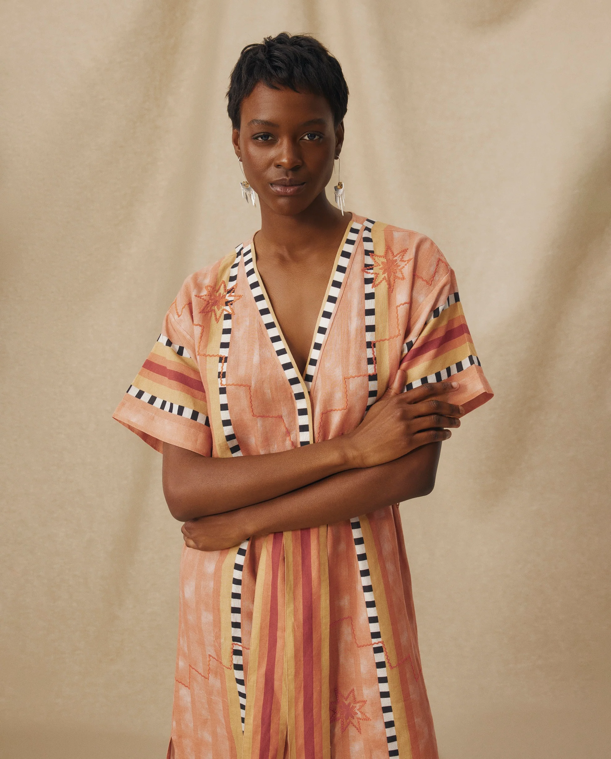 ANAKA | Terracotta Embroidered Tunic with Belted Waist - Image 3