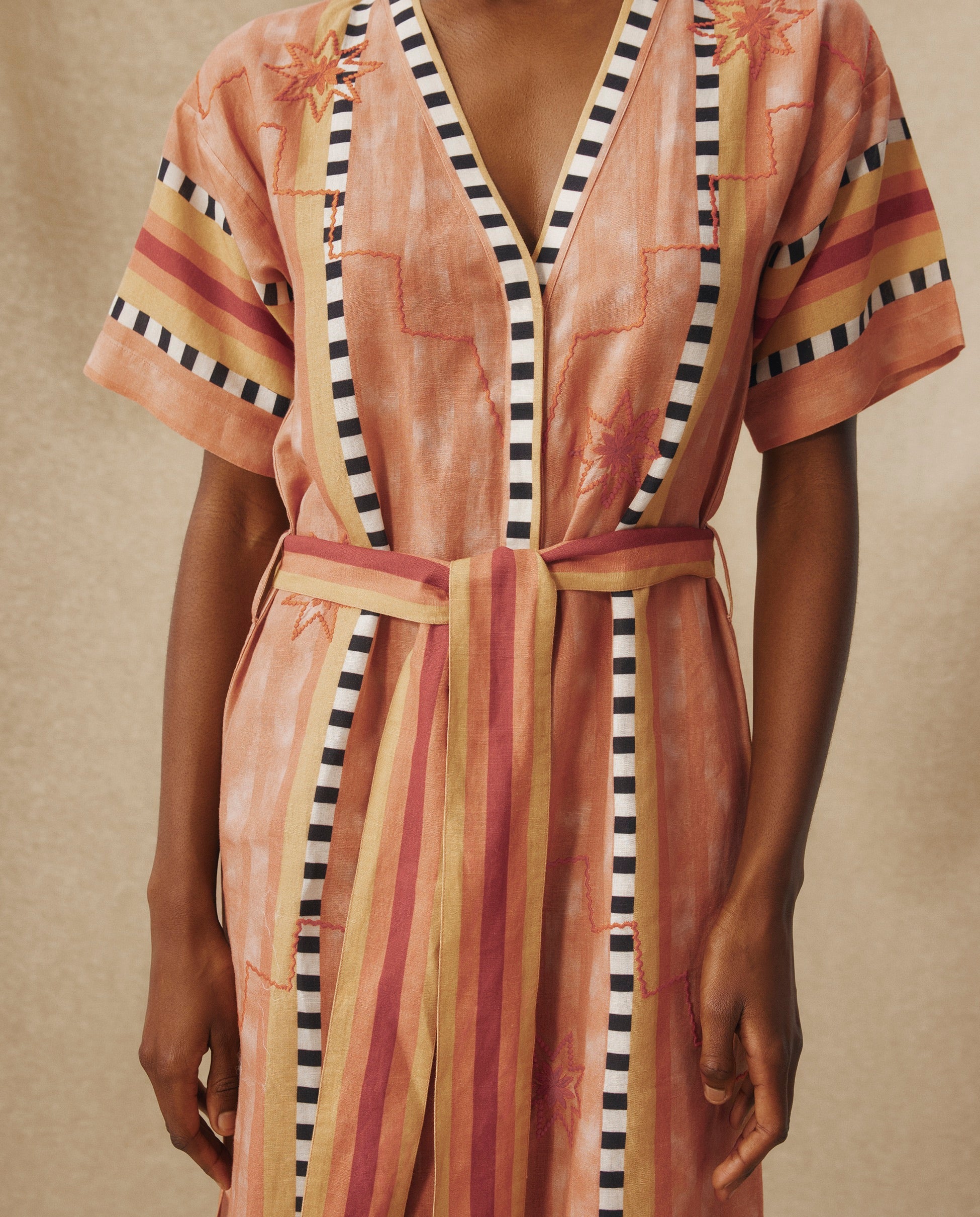 ANAKA | Terracotta Embroidered Tunic with Belted Waist - Image 4