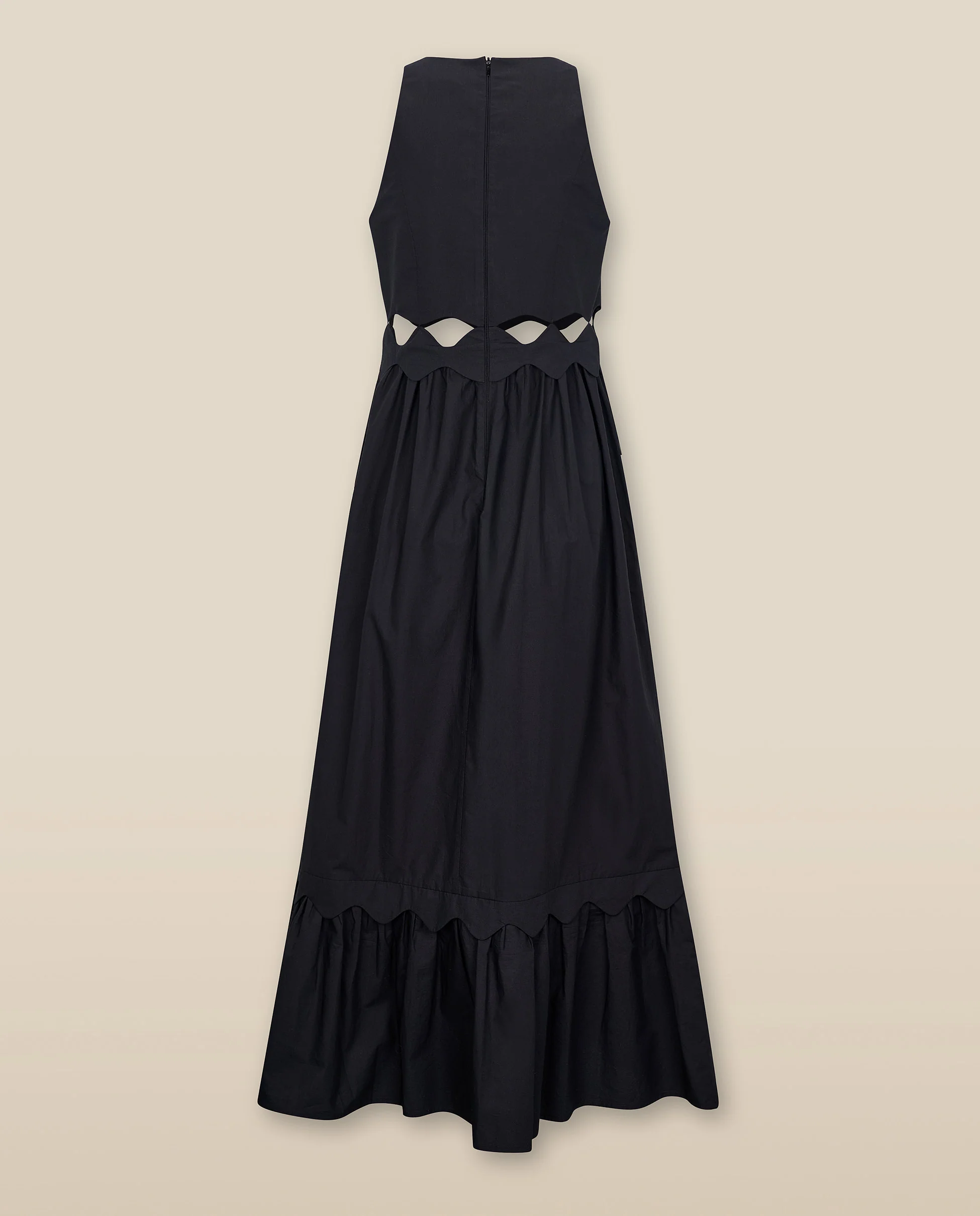 ANUSHA | Black Cut-Out Scallop Cotton Midi Dress - Image 6