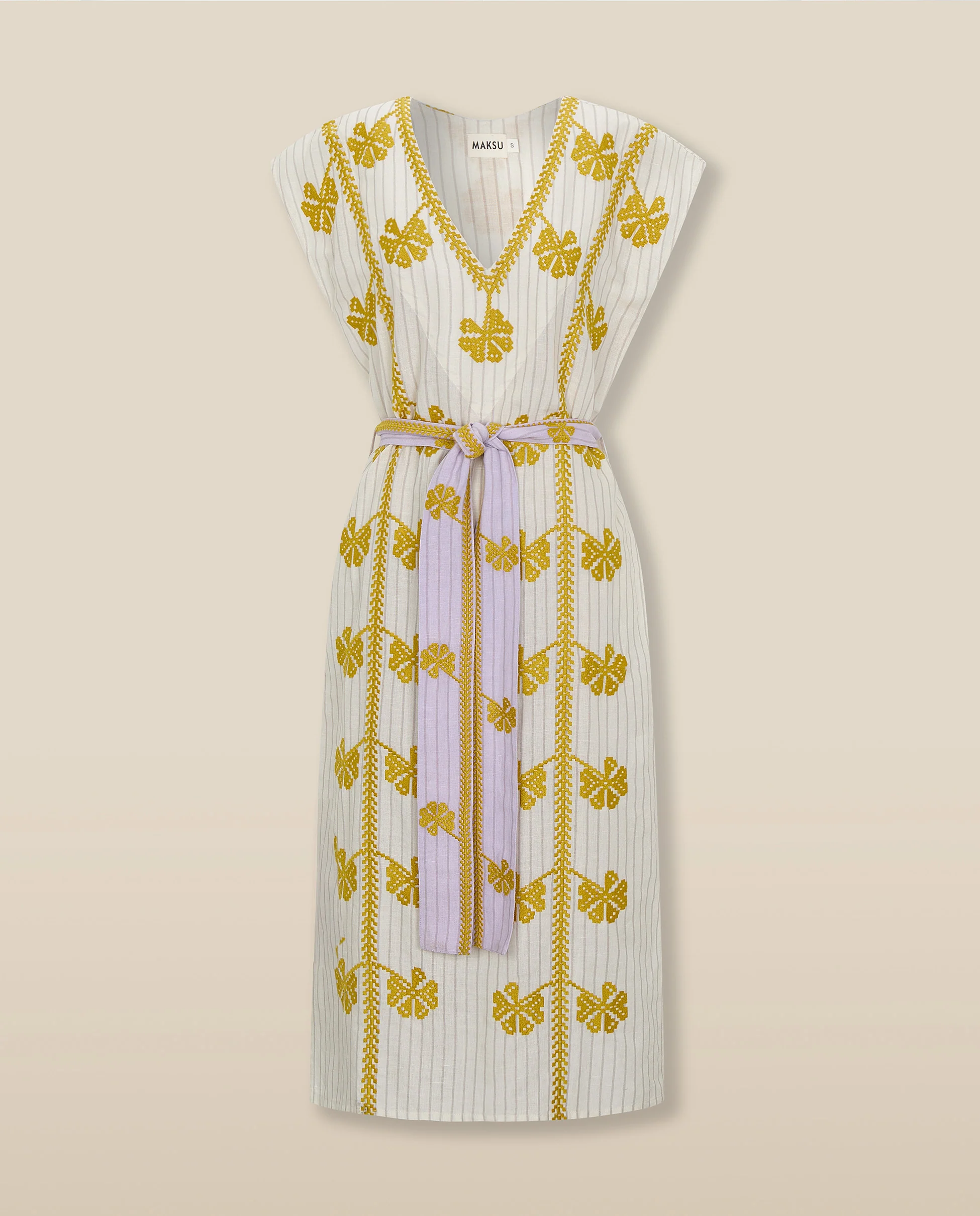 AVANT | Ecru & Ochre Green Embroidered Cotton Linen Tunic - Image 7