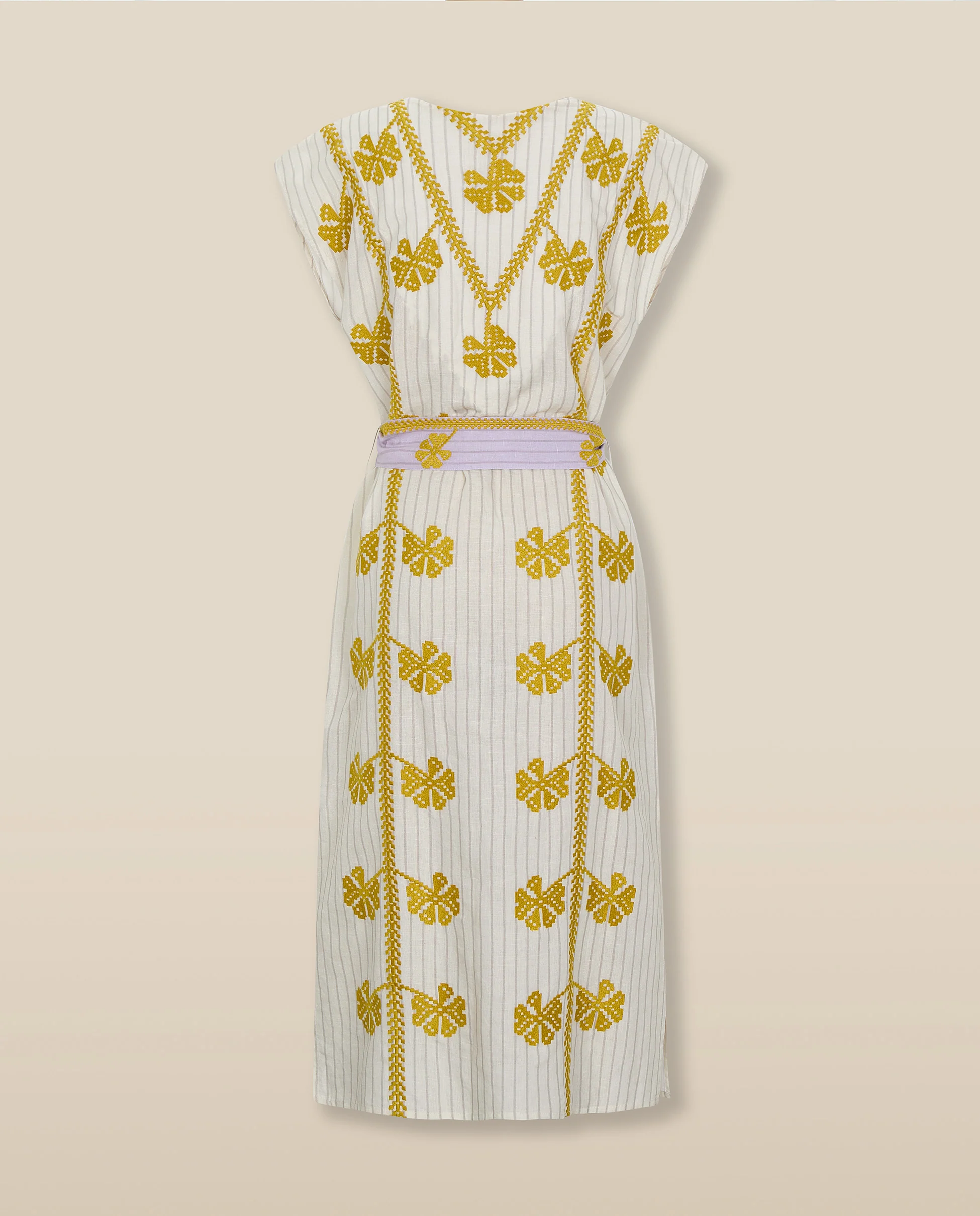 AVANT | Ecru & Ochre Green Embroidered Cotton Linen Tunic - Image 8