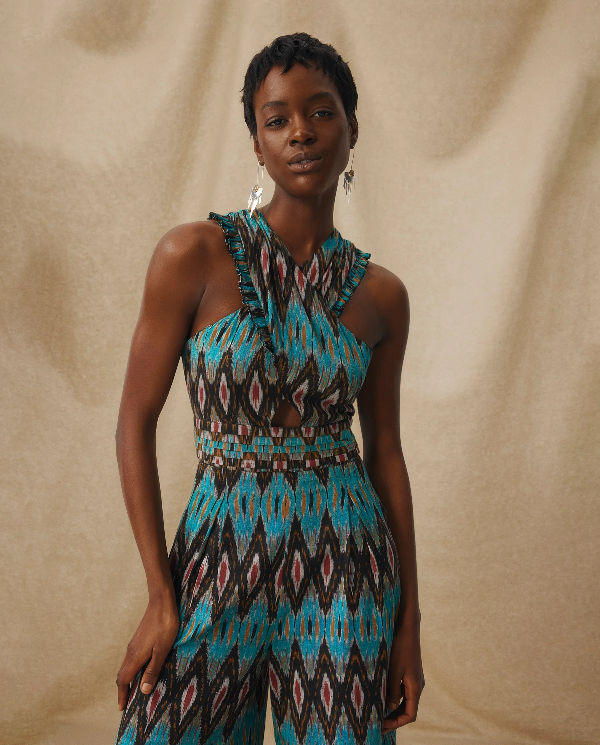 BERNAT | Turquoise Multi Ikat Cotton Jumpsuit - Image 3