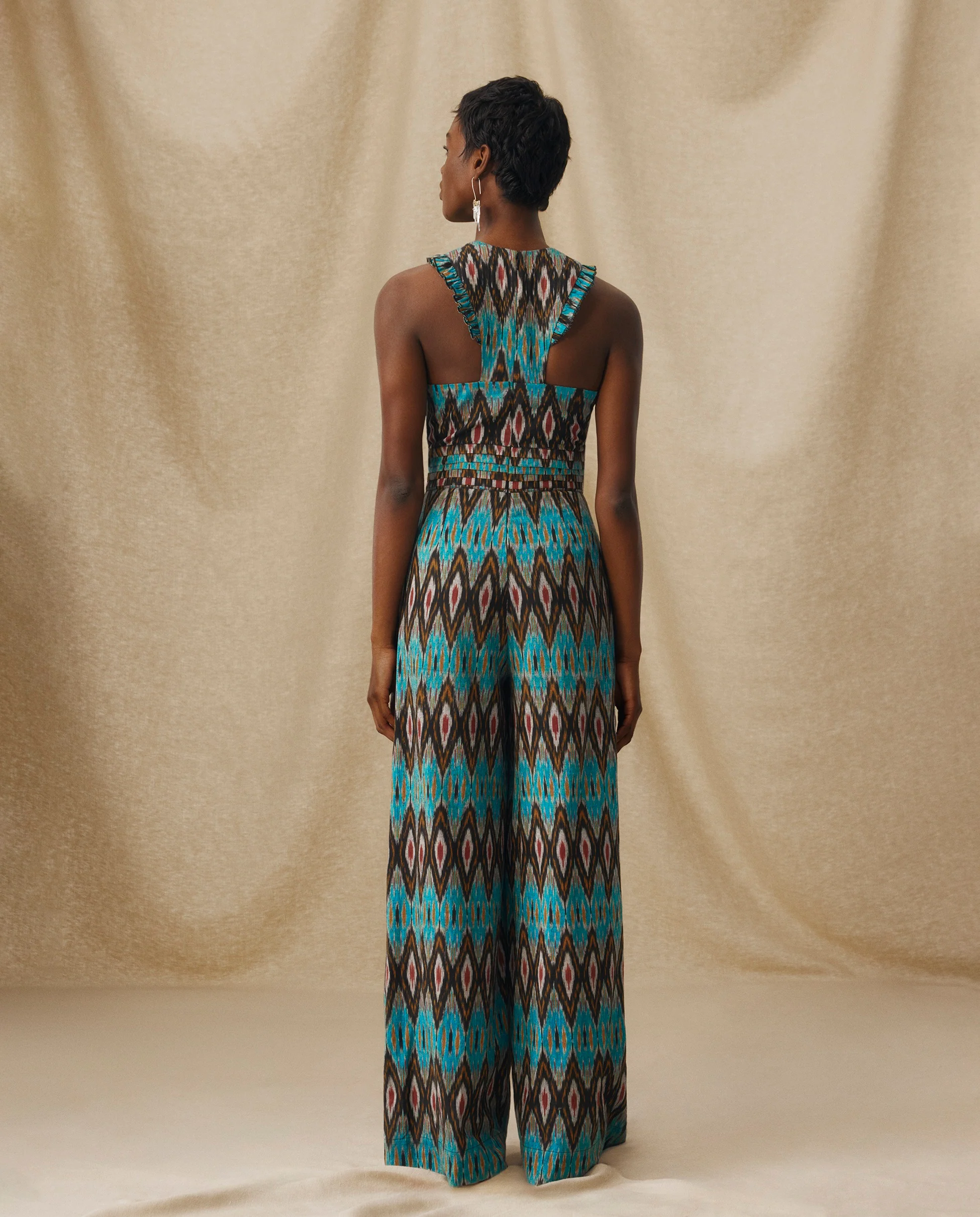 BERNAT | Turquoise Multi Ikat Cotton Jumpsuit - Image 6