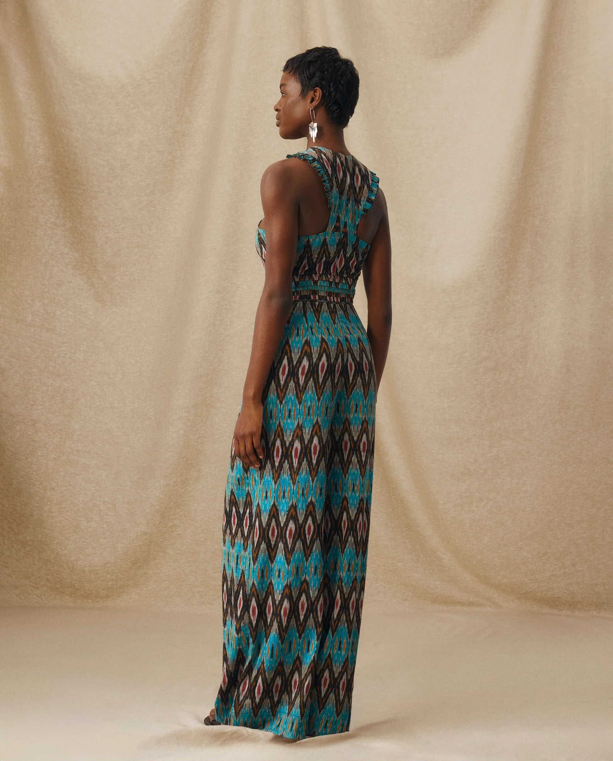 BERNAT | Turquoise Multi Ikat Cotton Jumpsuit - Image 7