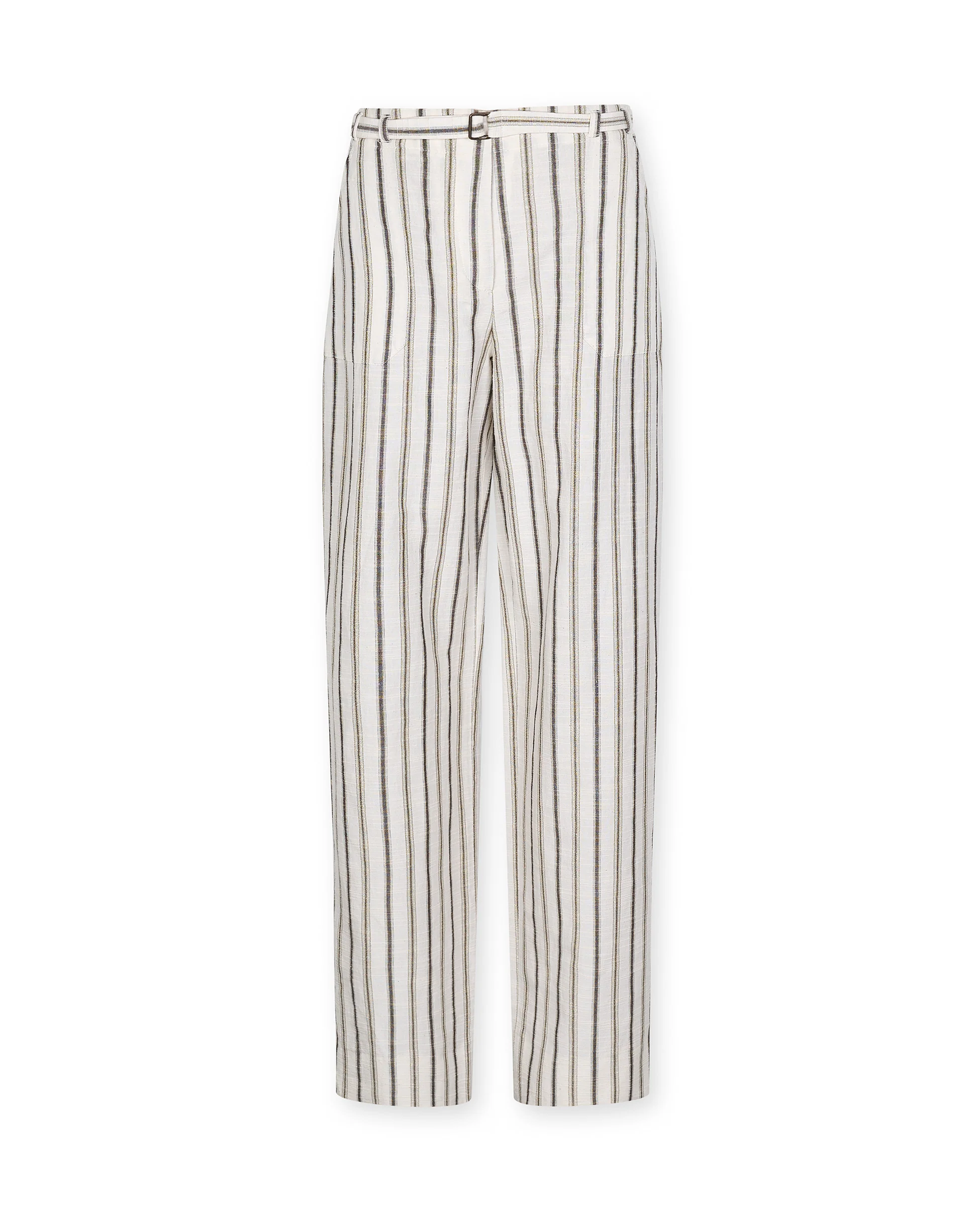 BROOKE | Ecru Subtle Stripe Straight Leg Cotton Linen Trousers - Image 4
