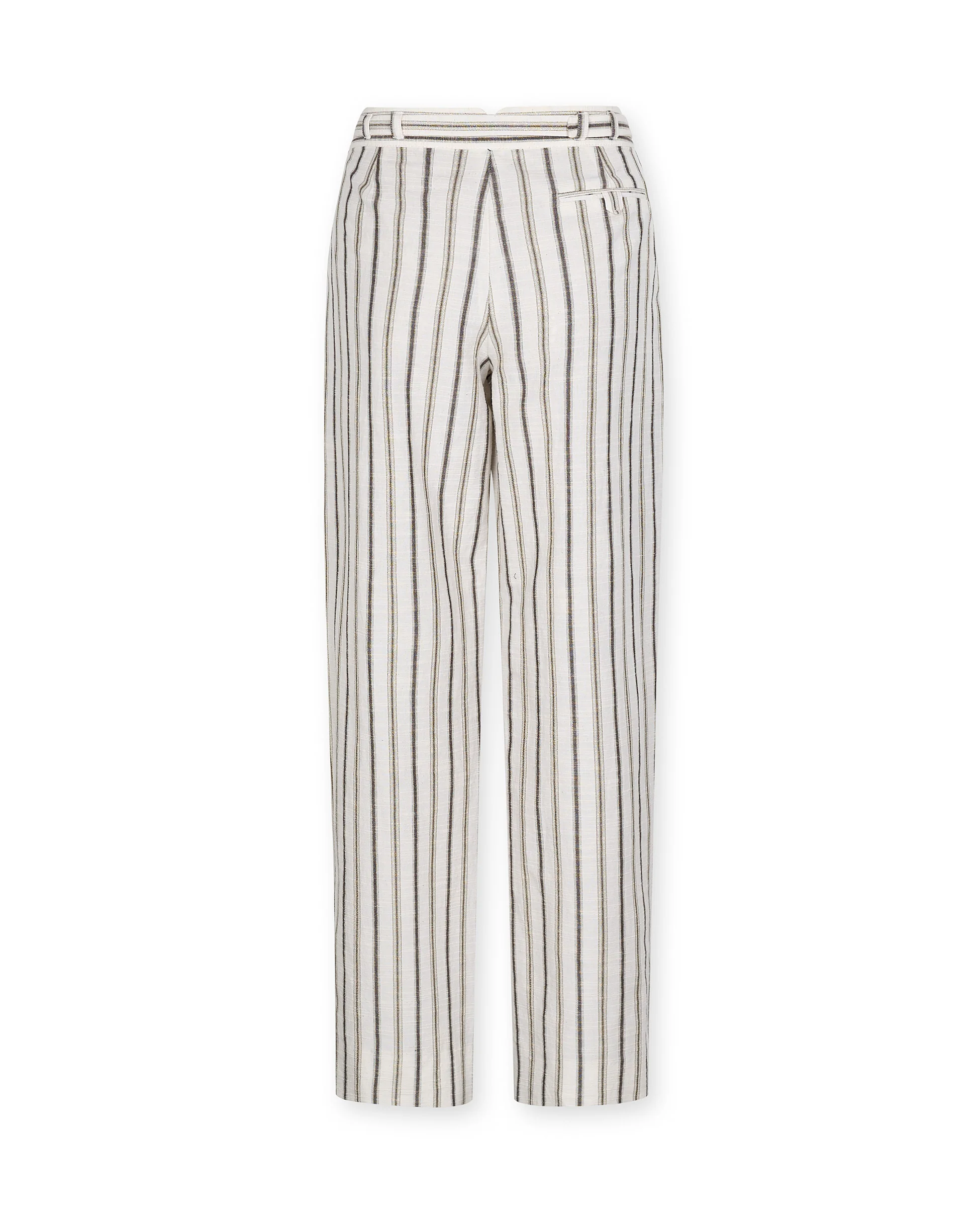 BROOKE | Ecru Subtle Stripe Straight Leg Cotton Linen Trousers - Image 5