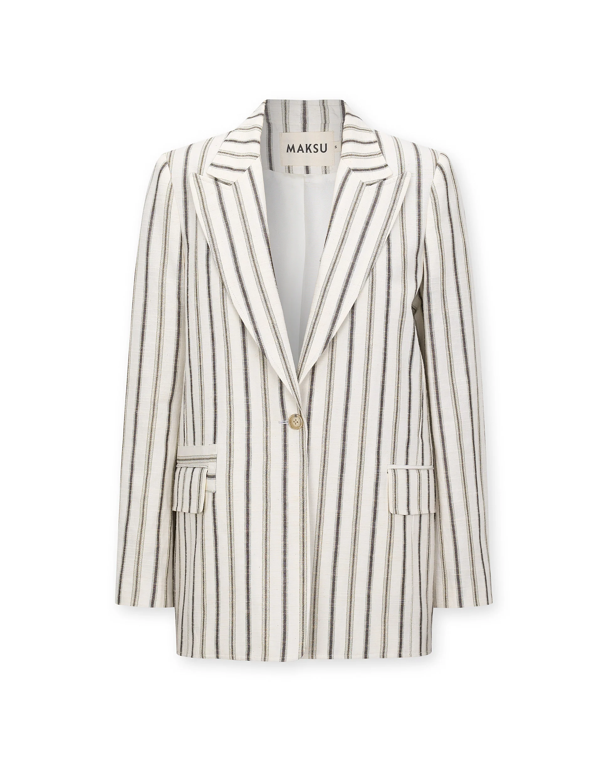 BROOKE | Ecru Subtle Stripe Structured Cotton Linen Blazer - Image 7