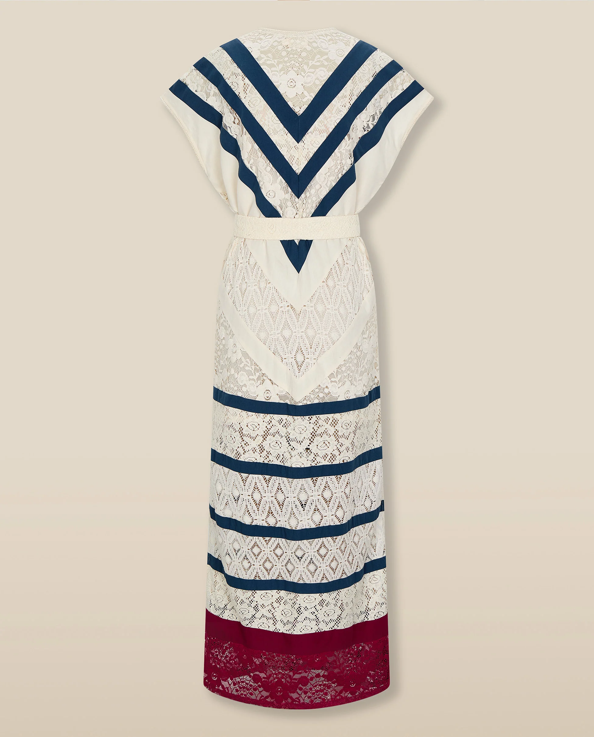 CAIMILE | Ecru Cotton Lace Tunic Dress with Navy Stripes - Image 8