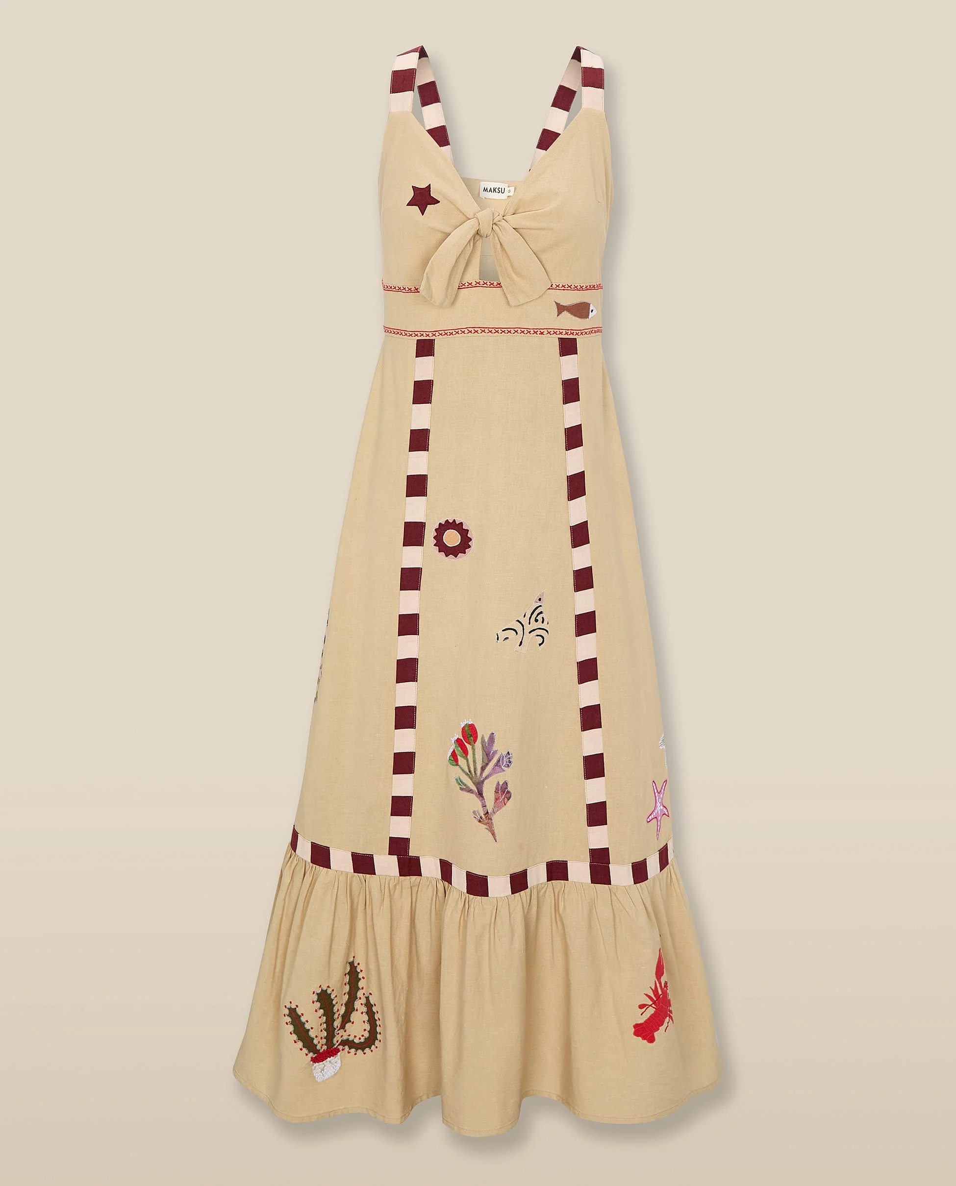 CHANDANI | Beige Embroidered Cotton-Linen Midi Dress - Image 6