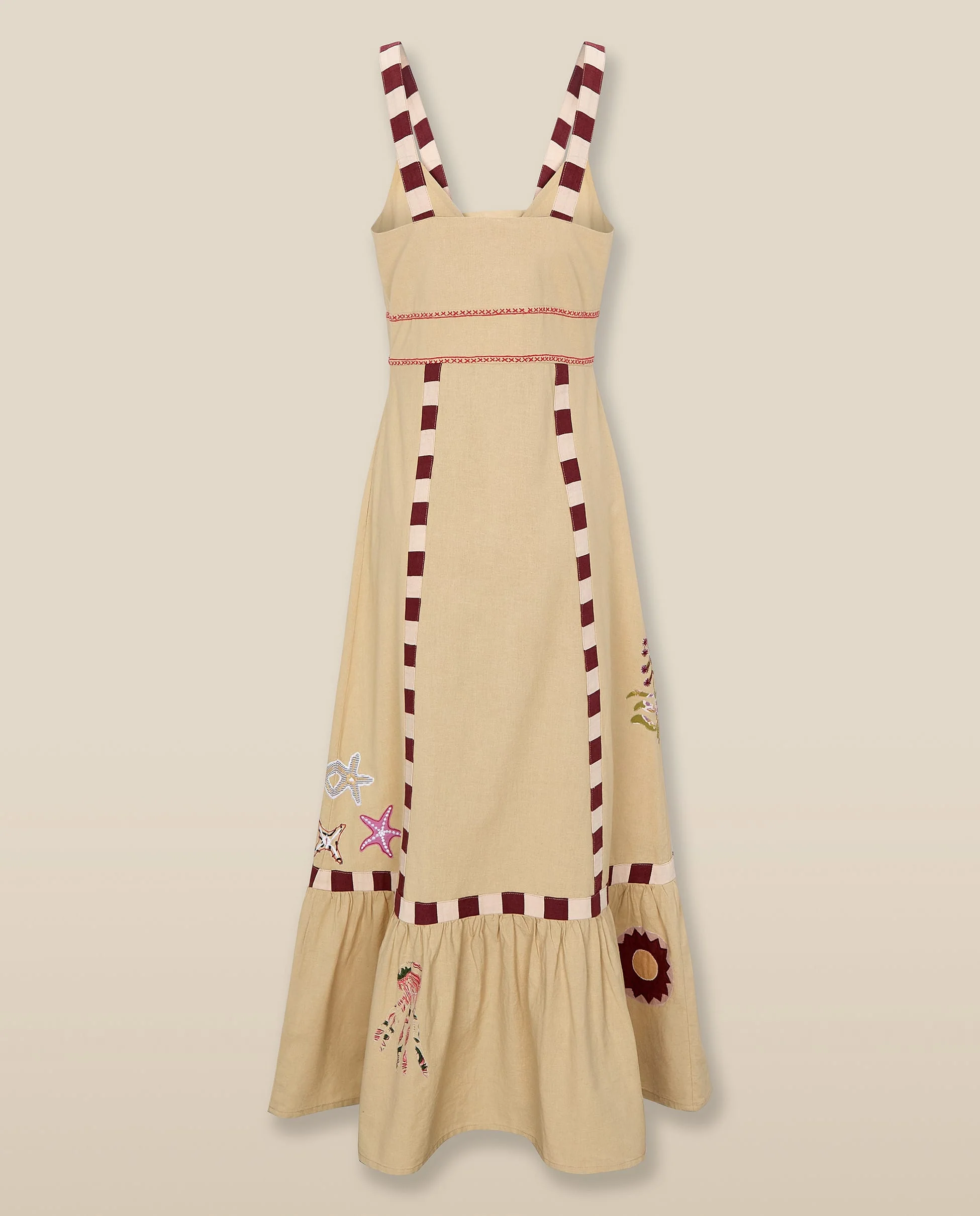 CHANDANI | Beige Embroidered Cotton-Linen Midi Dress - Image 7