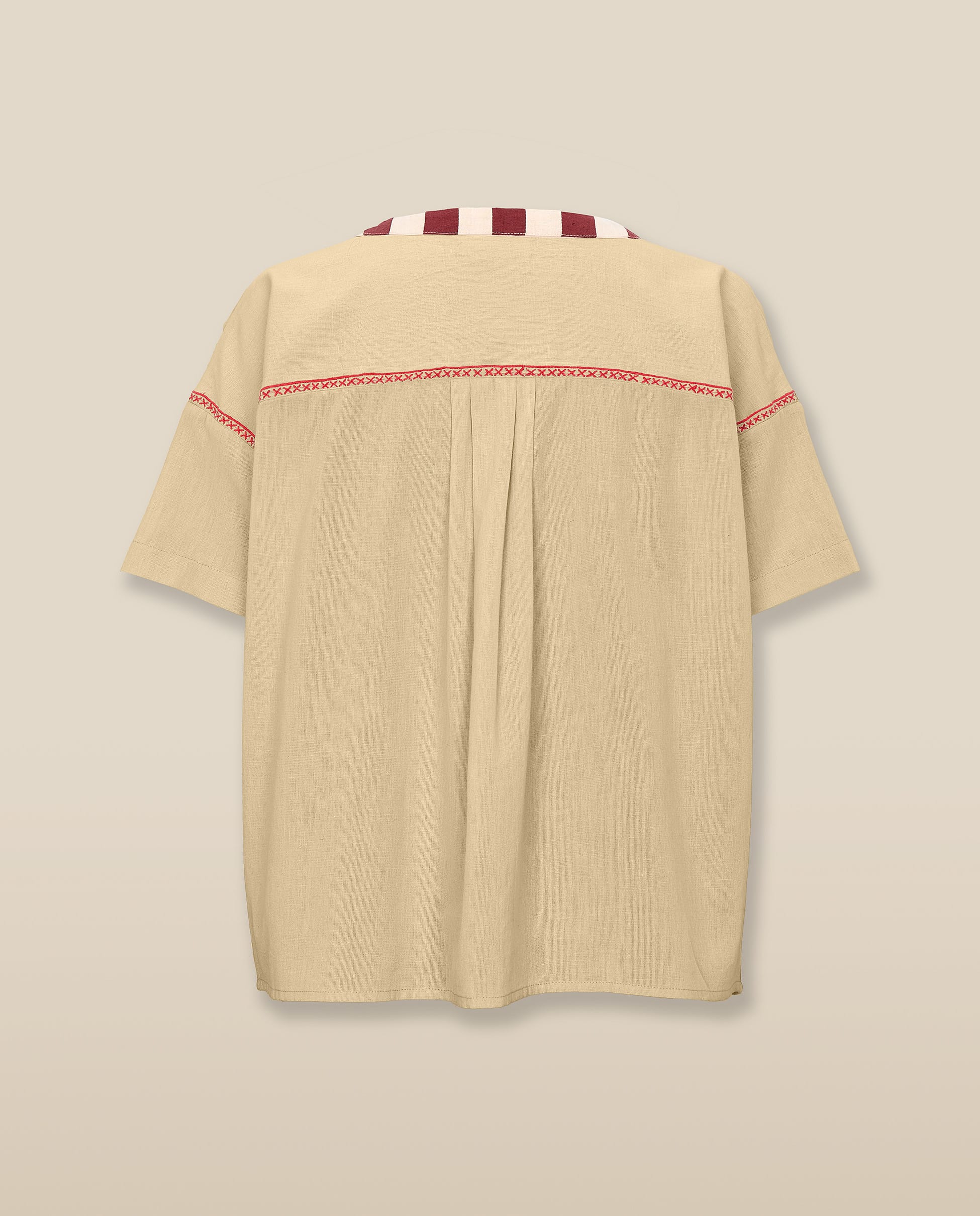 CHANDANI | Beige Floral Embroidered Tie Front Blouse - Image 6
