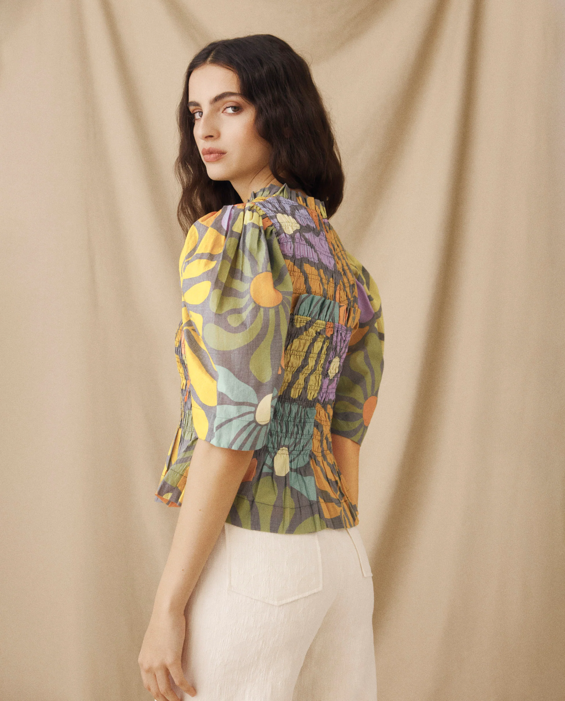 CHARITA | Multicolour Botanical Print Cotton Blouse - Image 3