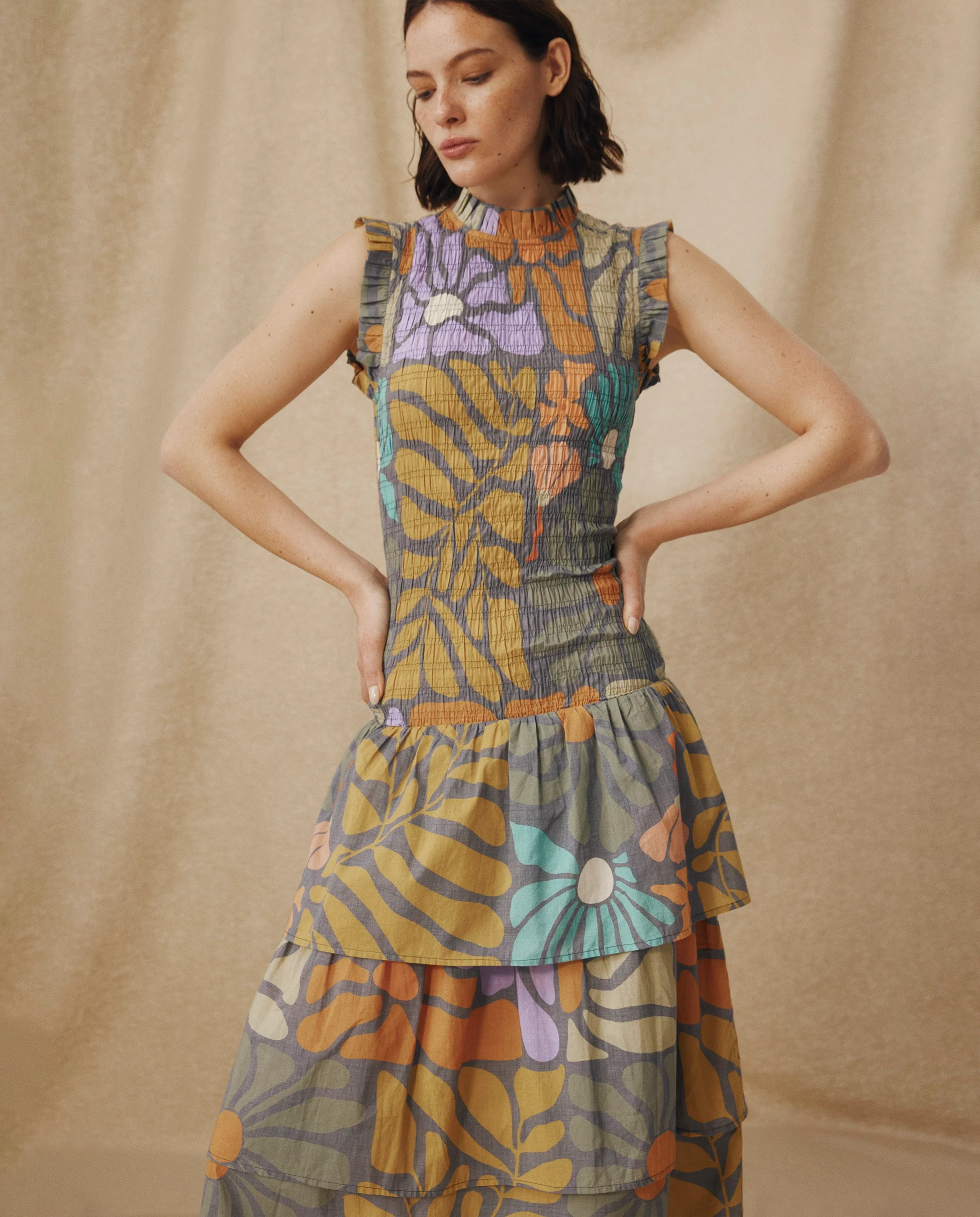 CHARITA | Multicolour Botanical Print Cotton Midi Dress - Image 4