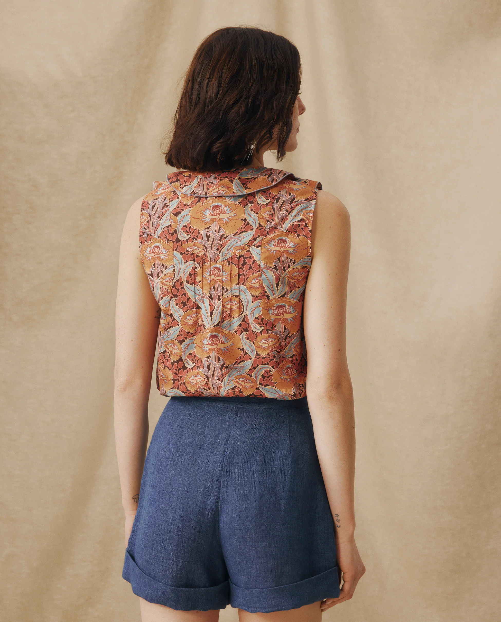 IRAMA | Terracotta Multi Liberty Floral Cotton Blouse - Image 3
