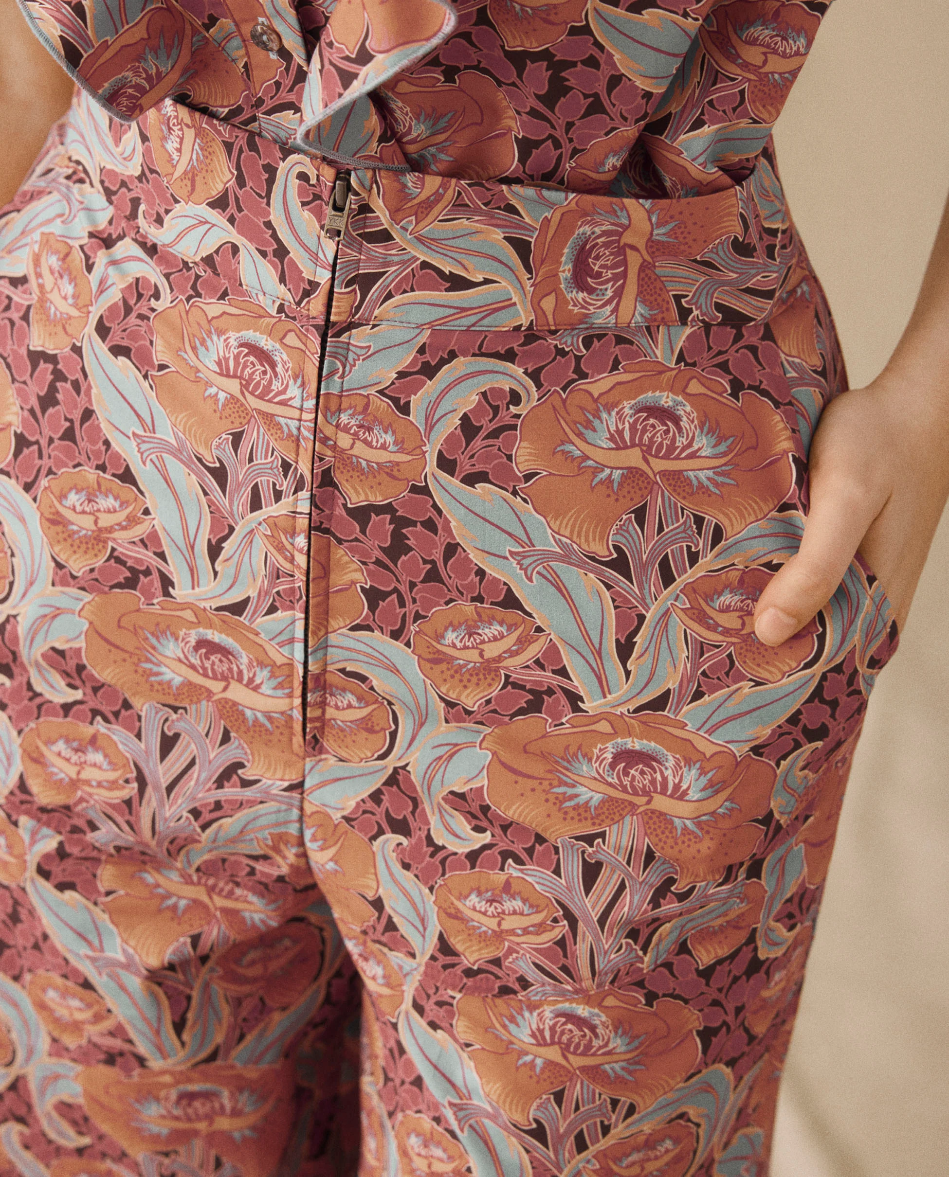 IRAMA | Terracotta Multi Liberty Floral Cotton Trousers - Image 3