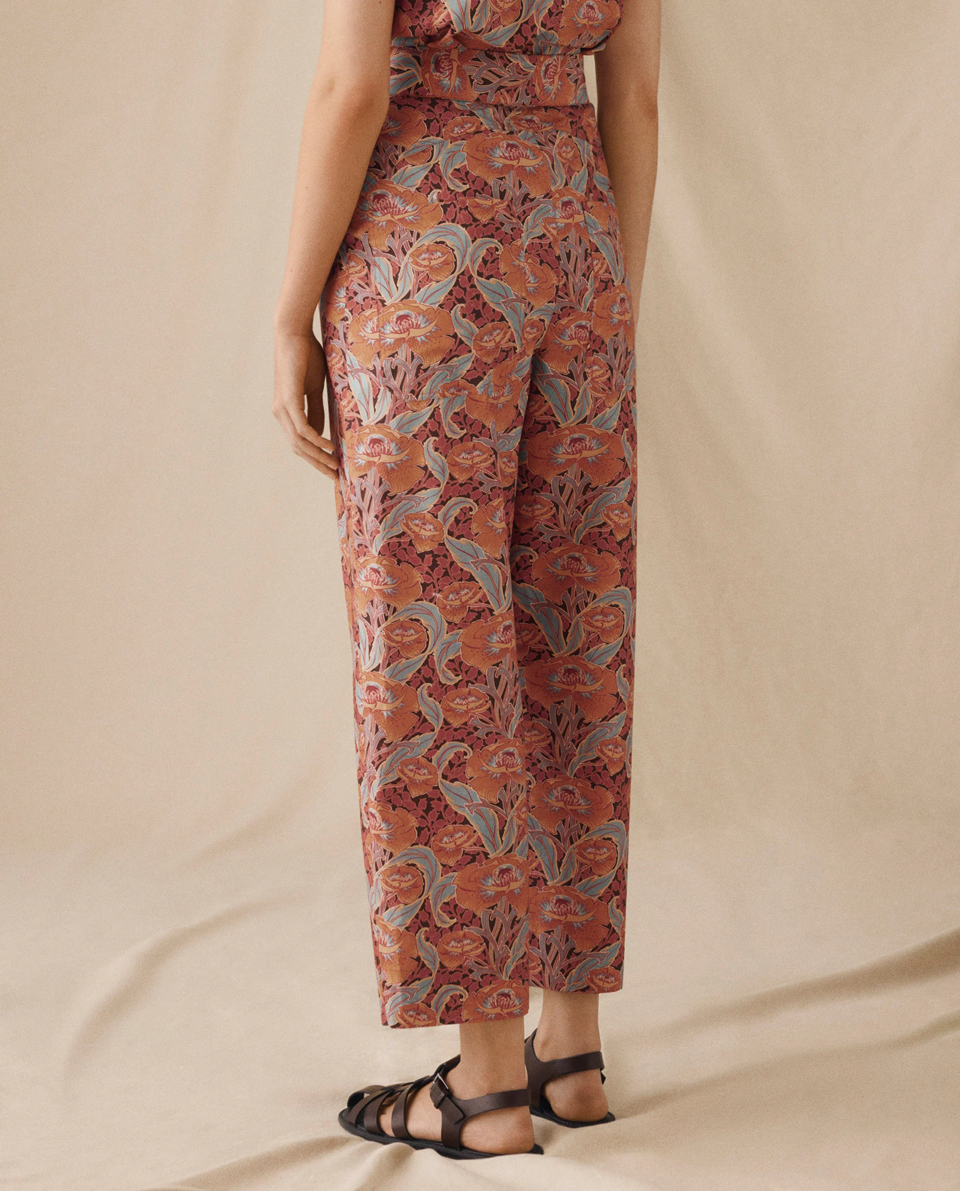 IRAMA | Terracotta Multi Liberty Floral Cotton Trousers - Image 4