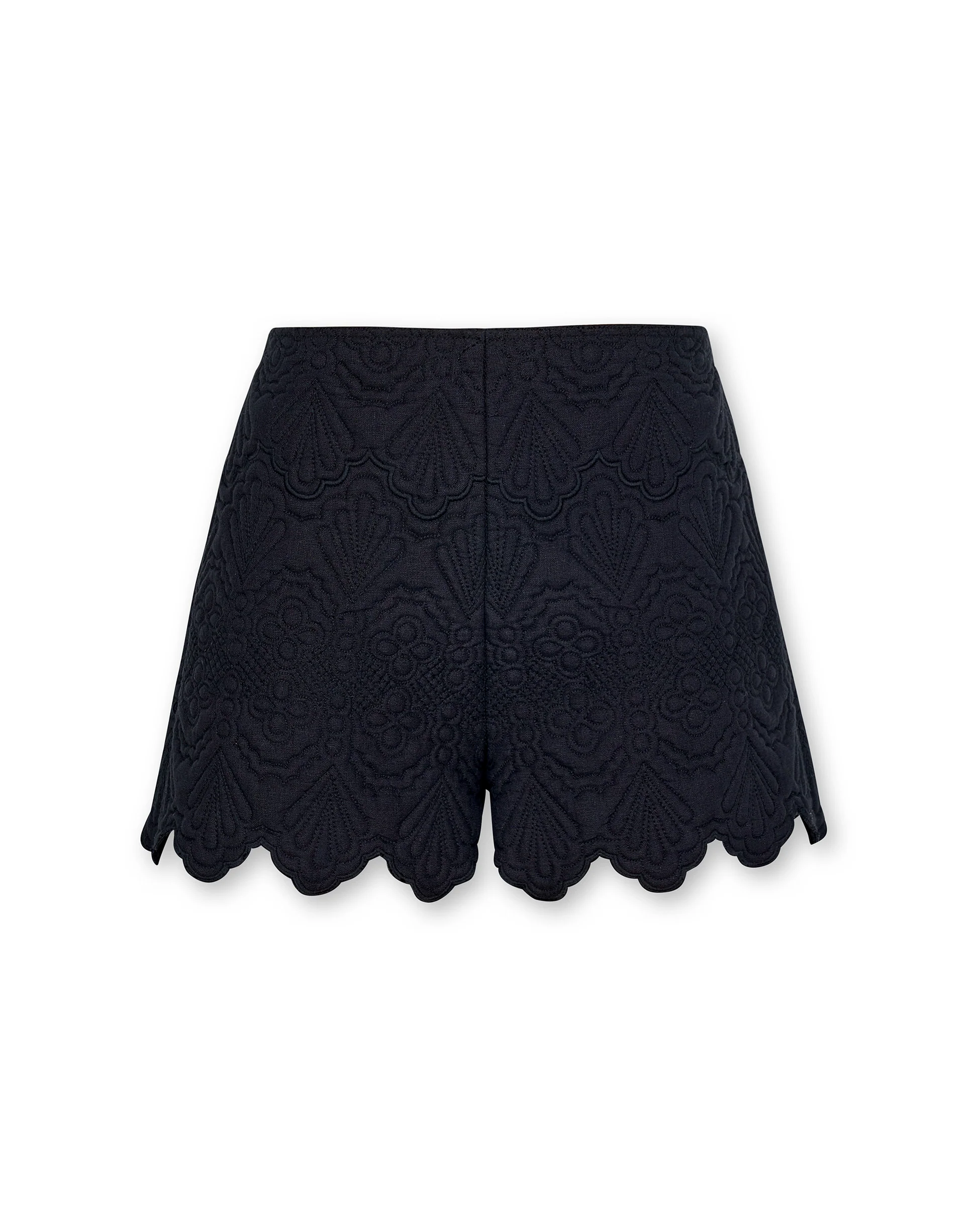 ISHANI | Black Trapunto Embroidered Linen High Waist Short - Image 4