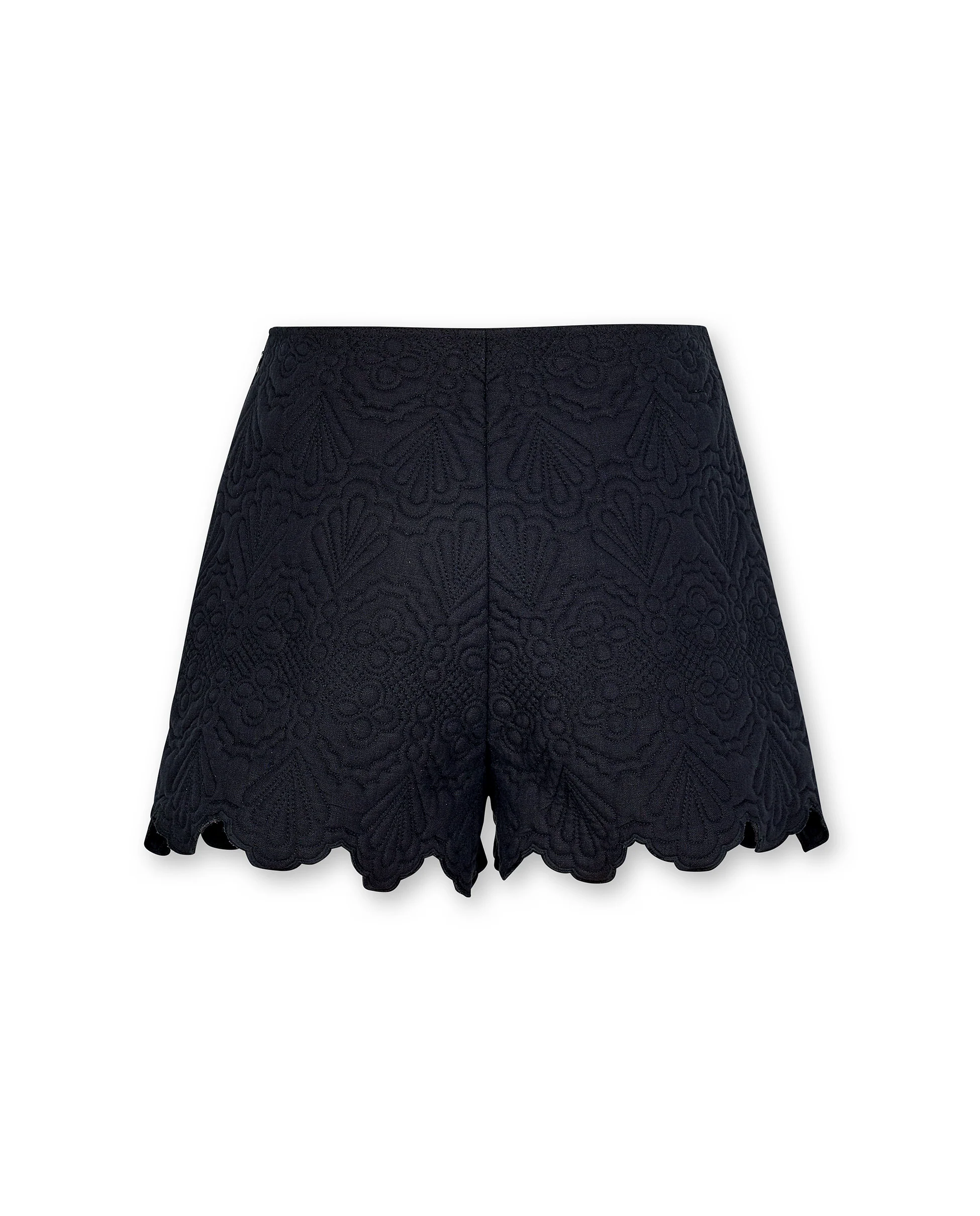 ISHANI | Black Trapunto Embroidered Linen High Waist Short - Image 5