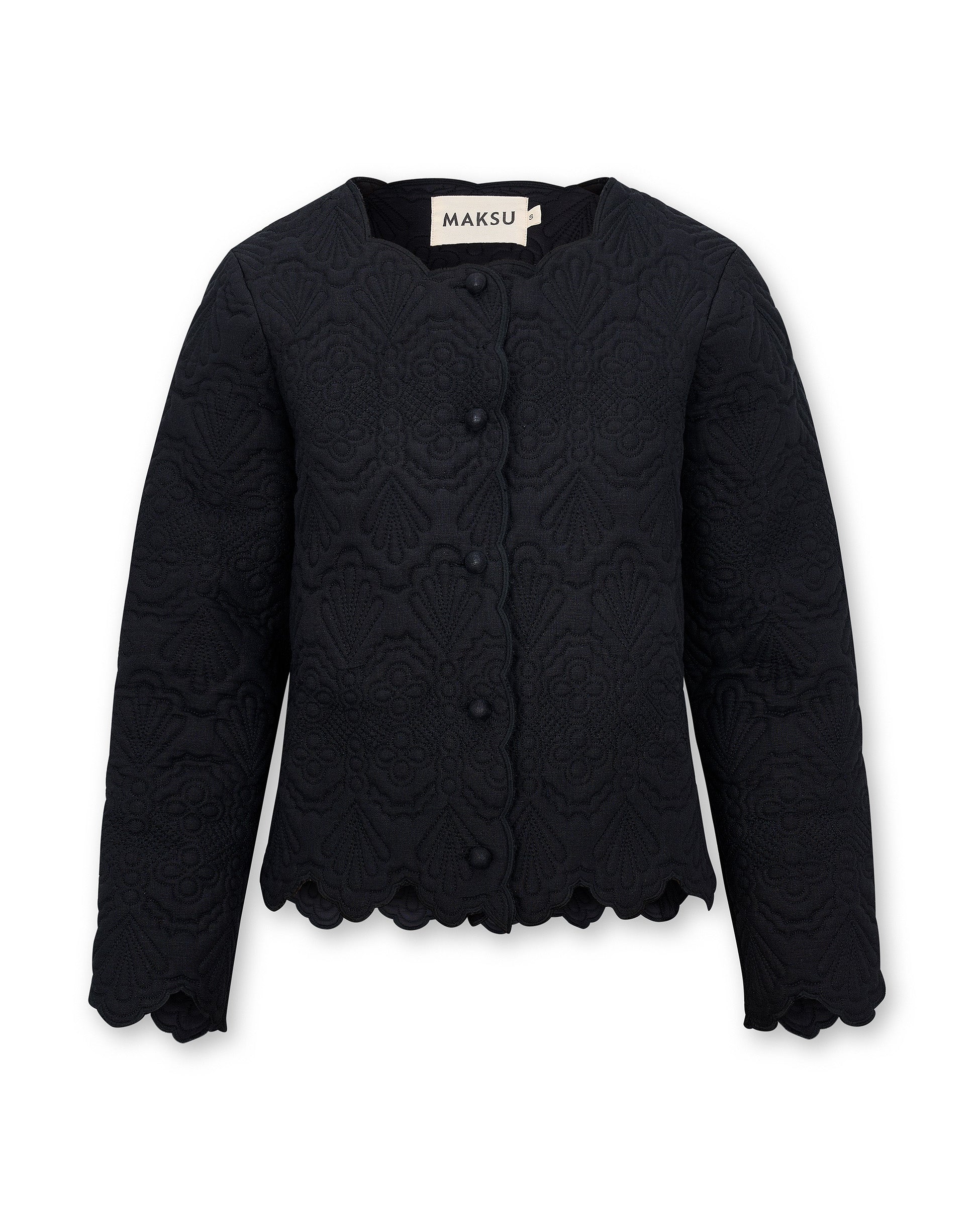 ISHANI | Black Trapunto Embroidered Linen Jacket - Image 5