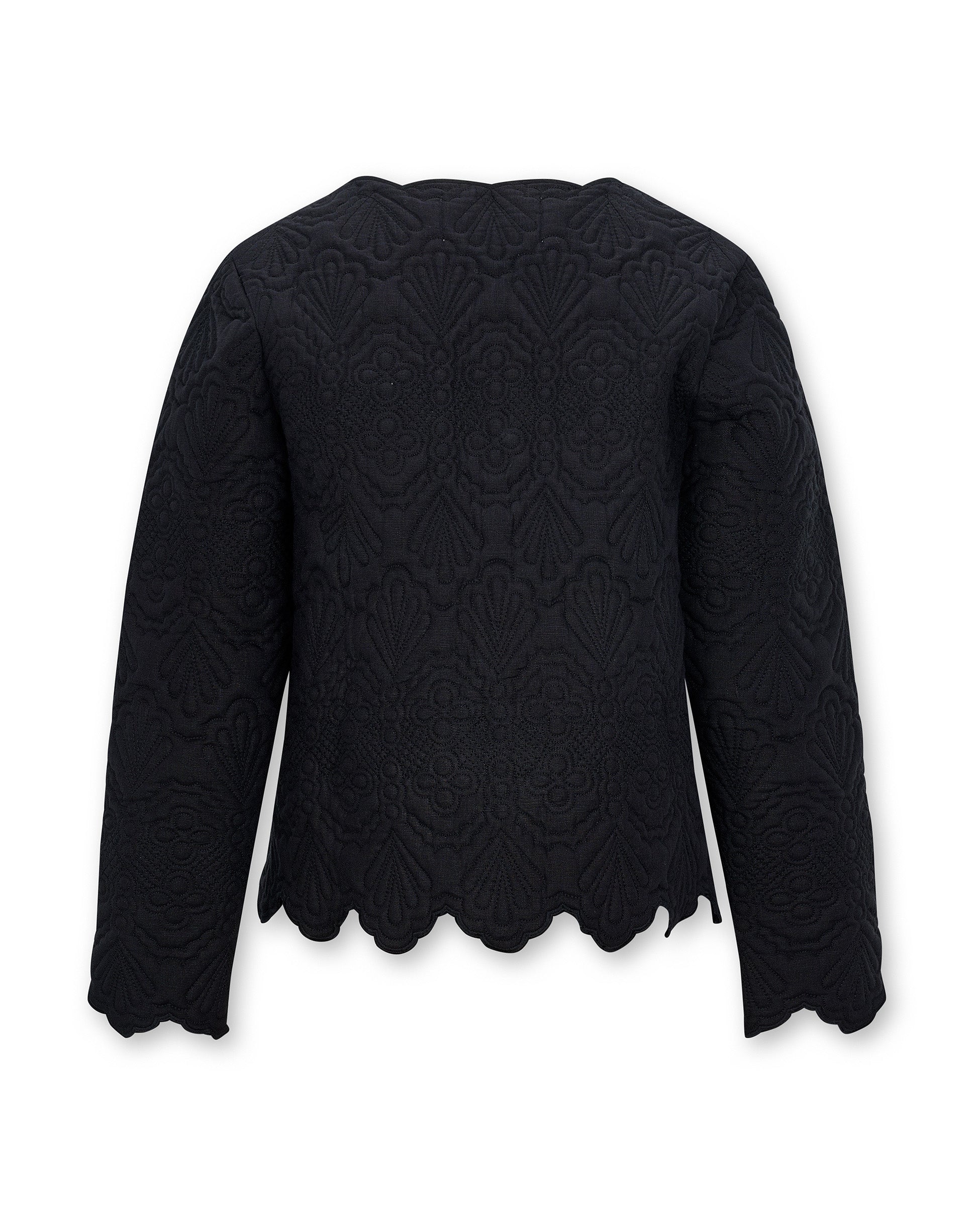 ISHANI | Black Trapunto Embroidered Linen Jacket - Image 6