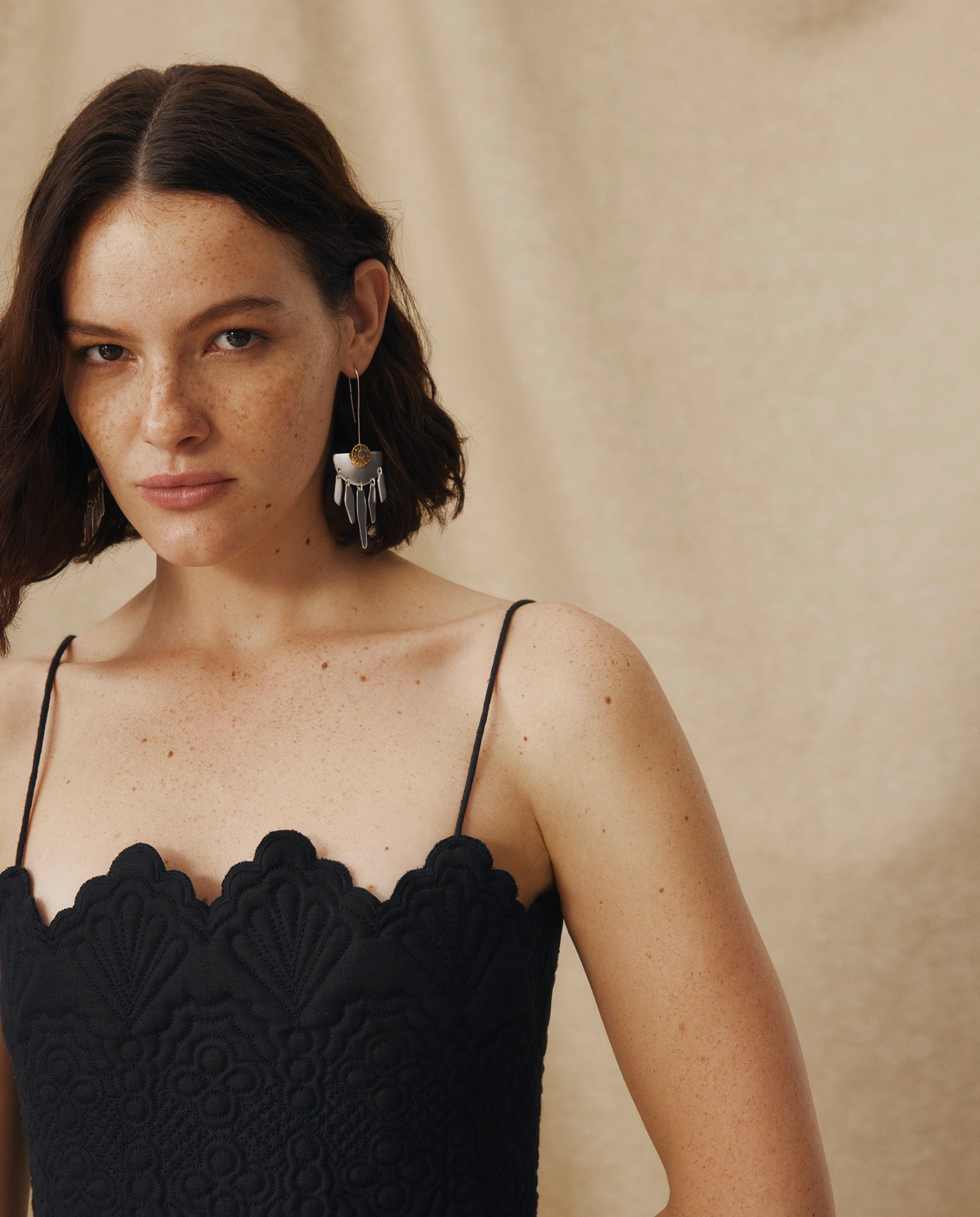 ISHANI | Black Trapunto Embroidered Linen Top - Image 2
