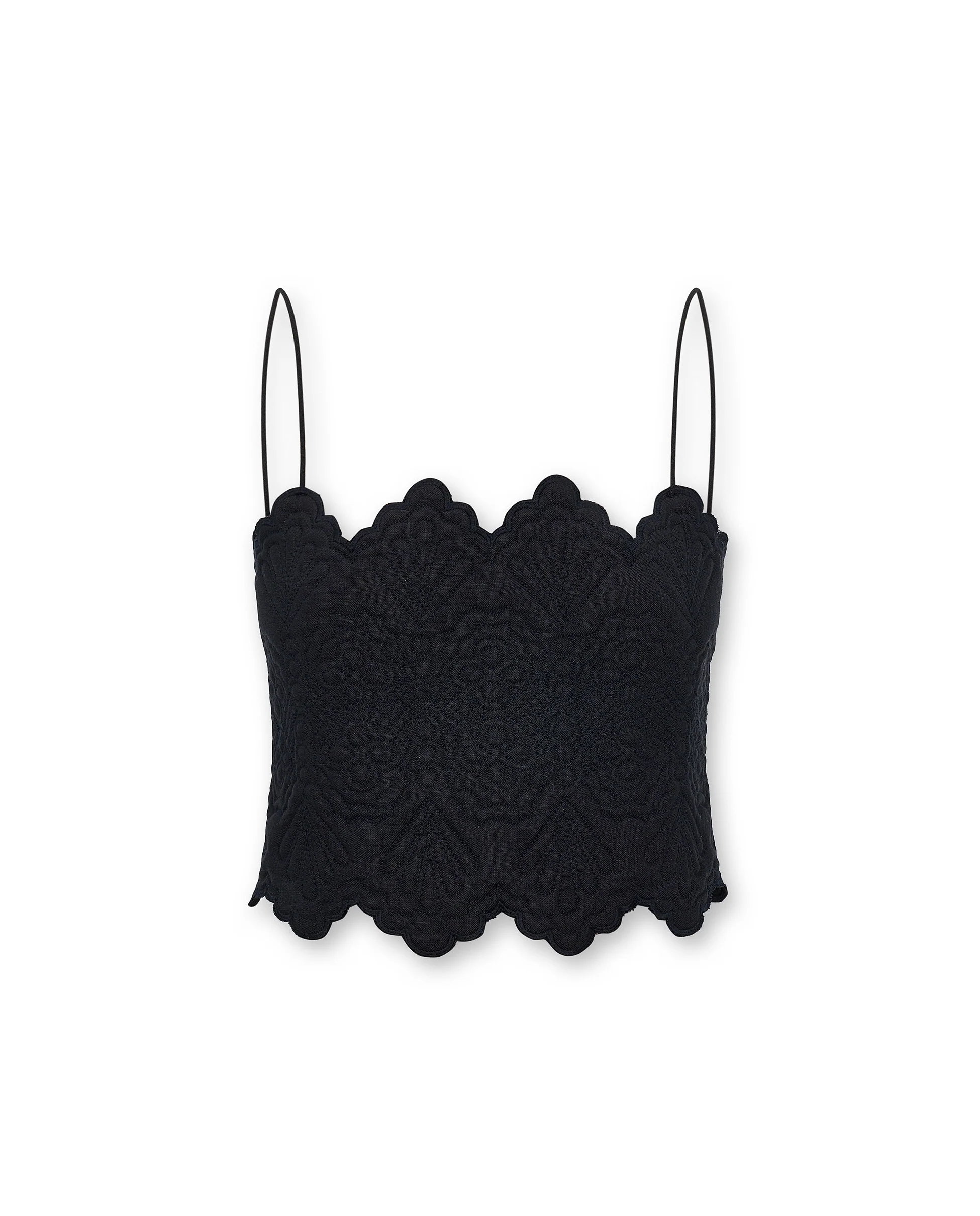 ISHANI | Black Trapunto Embroidered Linen Top - Image 4